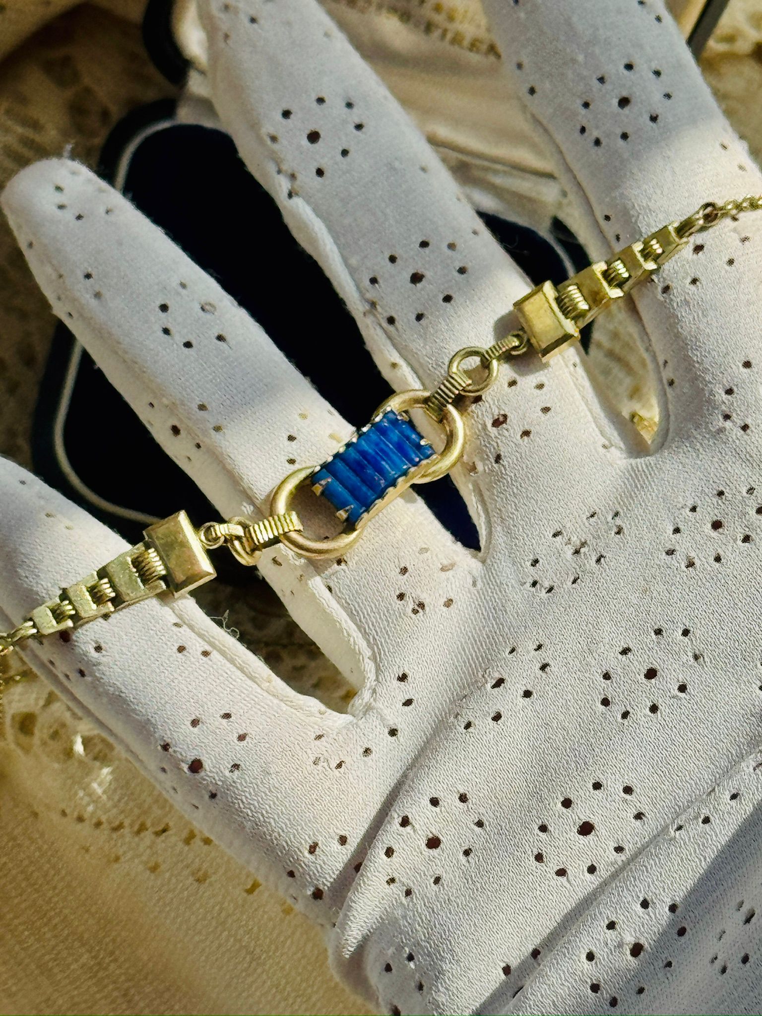 復古風格藍色裝飾胸針及項鍊套組，附原裝盒