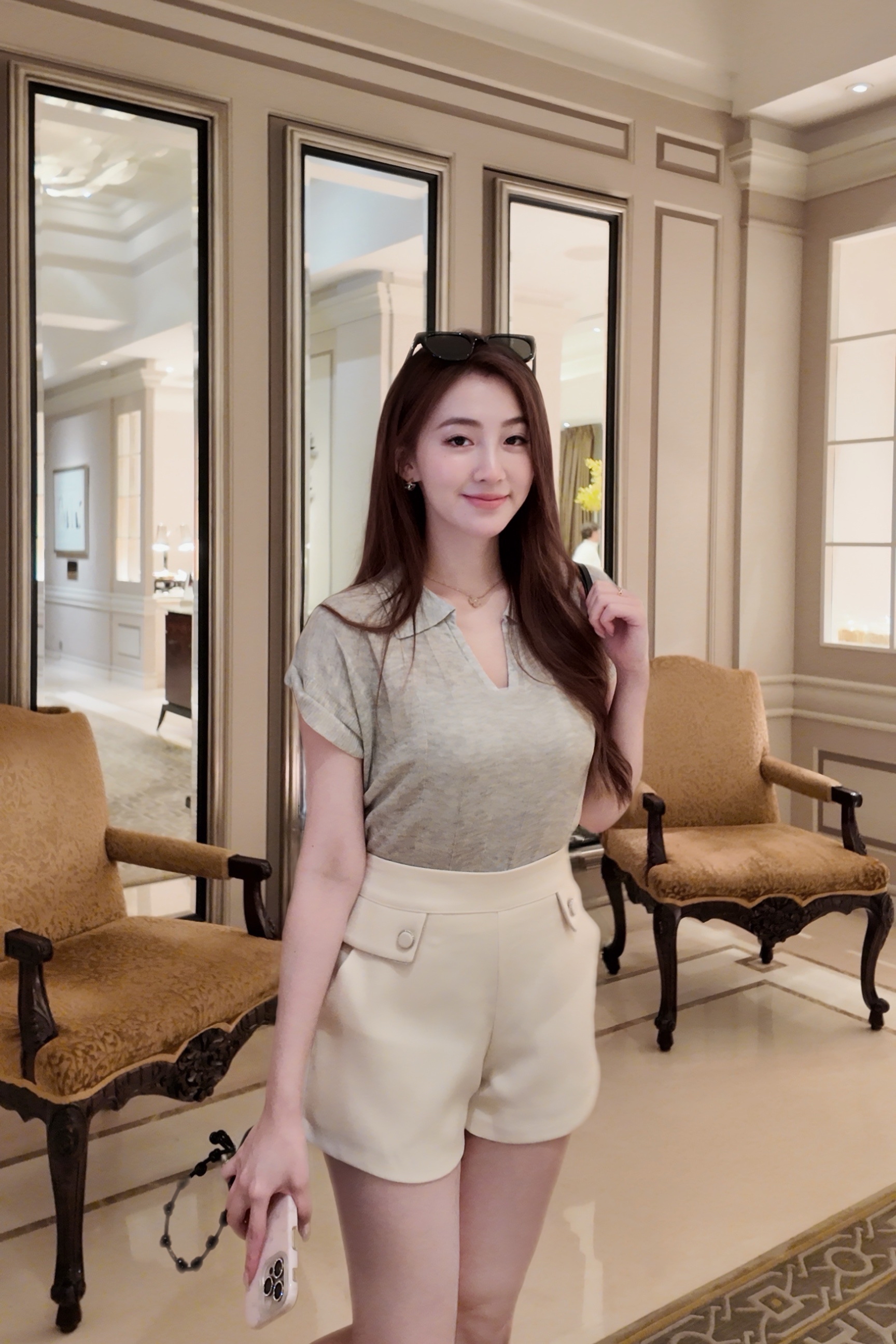 Summer Breeze Knit Vneck Polo Top
