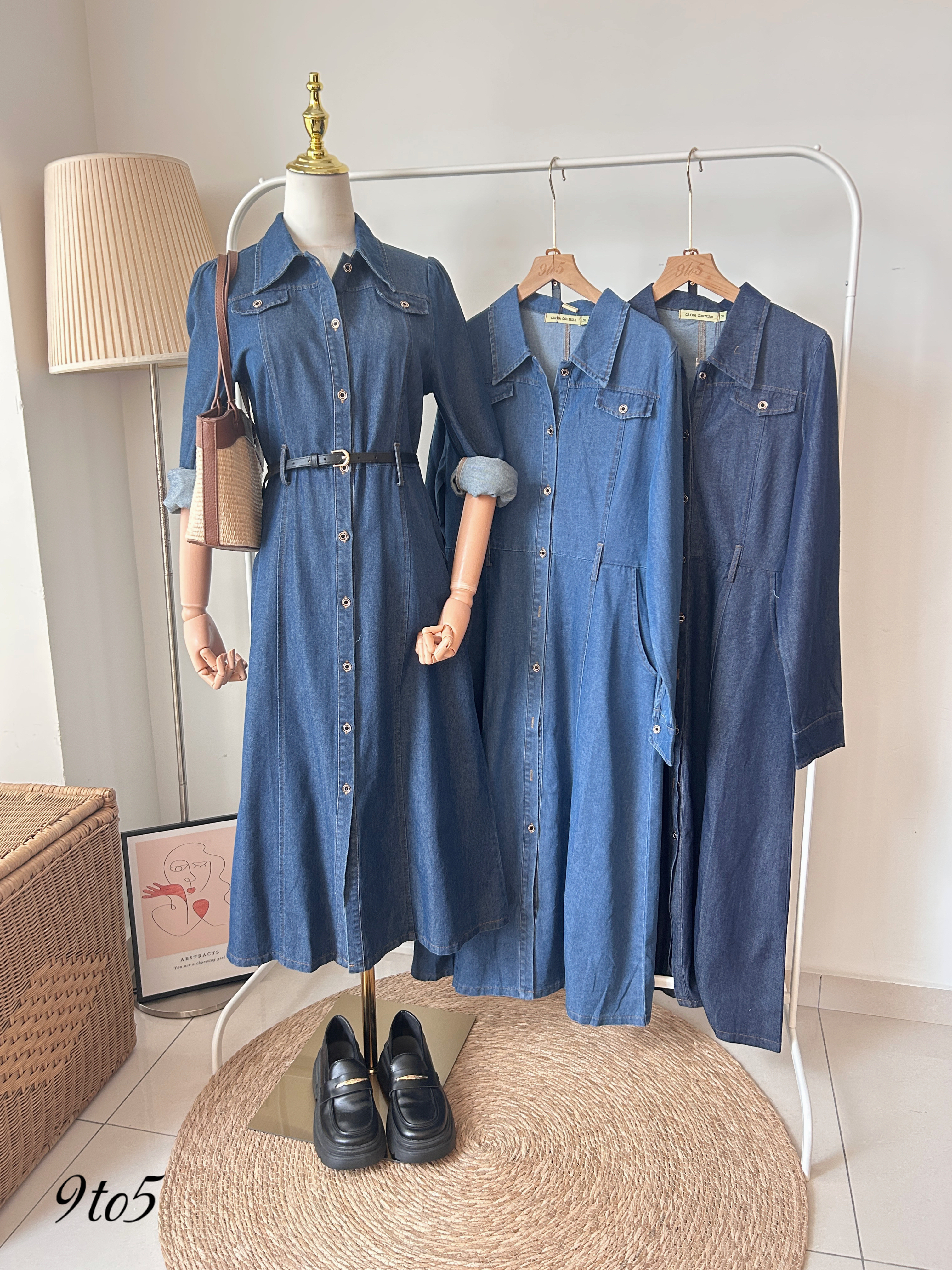 D2345 Denim Dress with belt (3 colors)