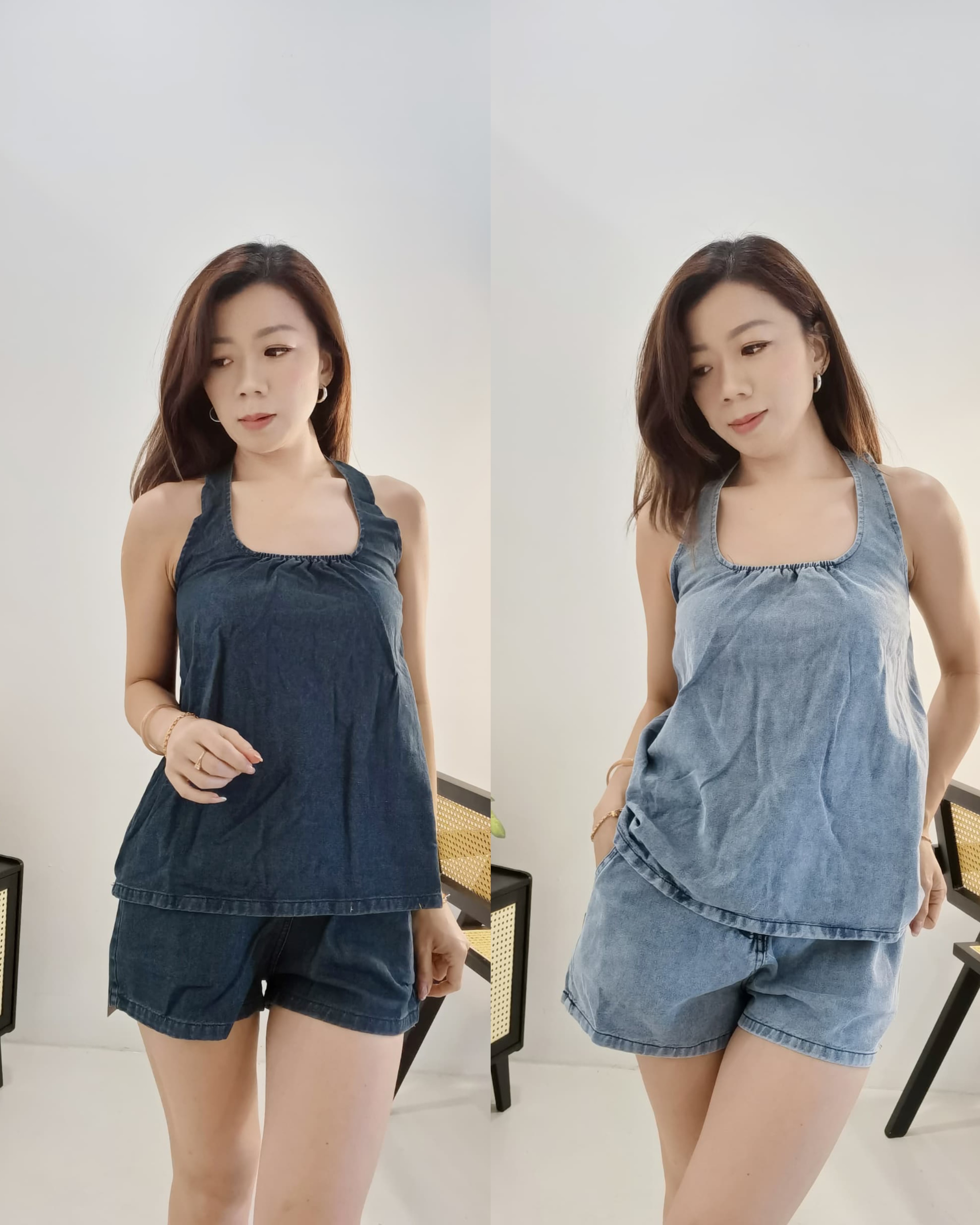 9903 NEW STYLE DENIM SET 减龄款挂脖式牛仔套装