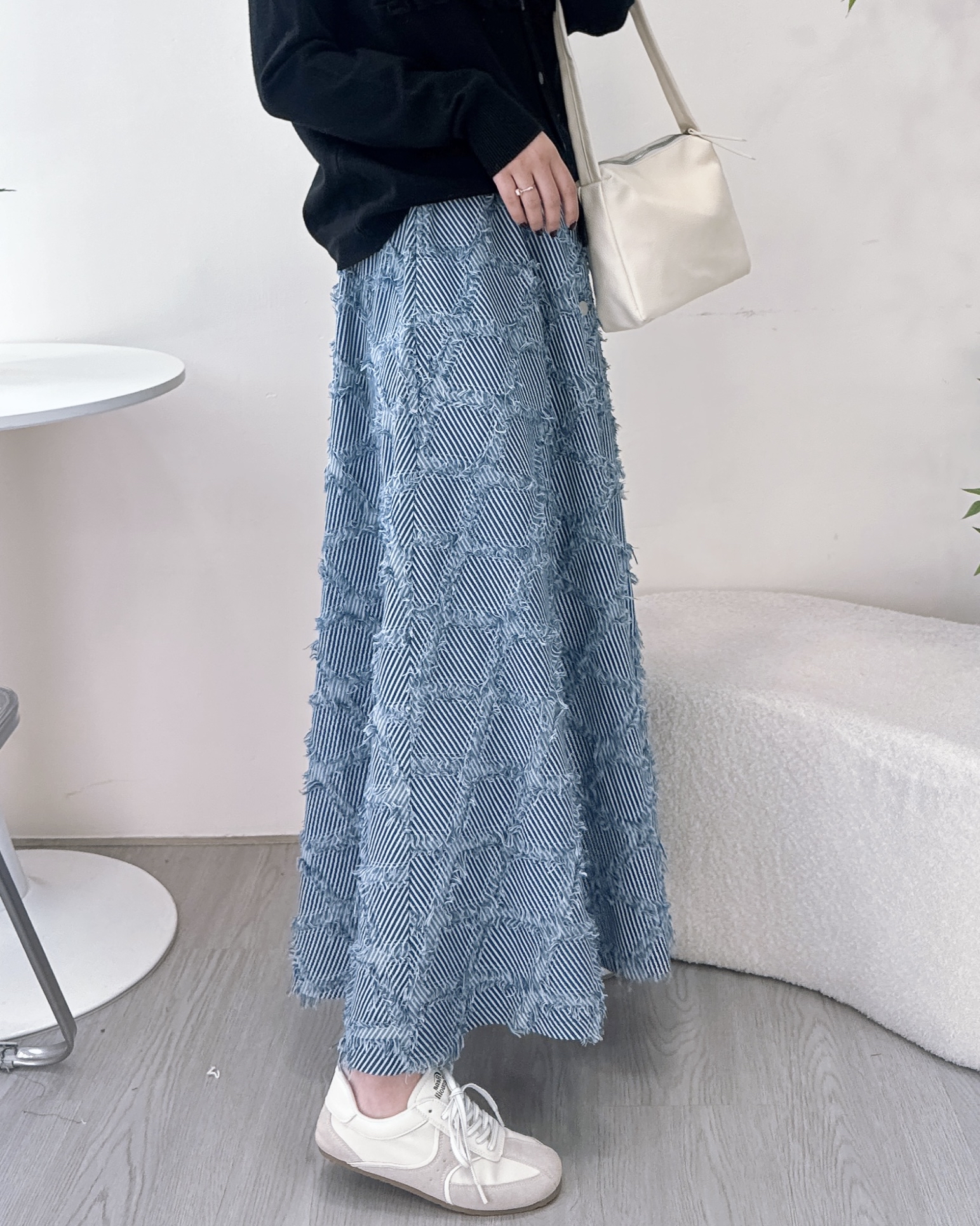 半橡筋菱格𠝹爛牛仔裙