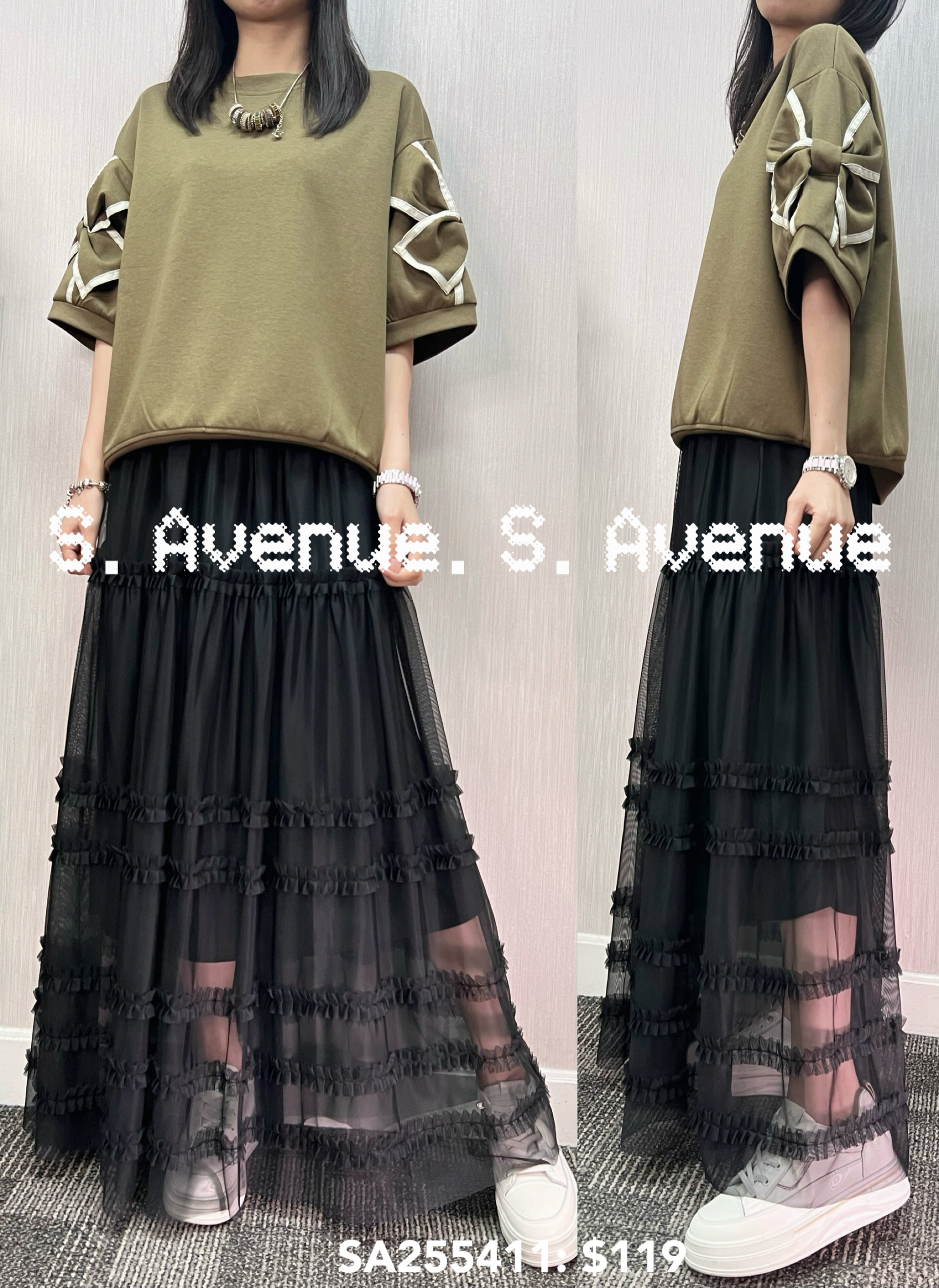 SA255411: 短袖蝴蝶結袖淨色tee