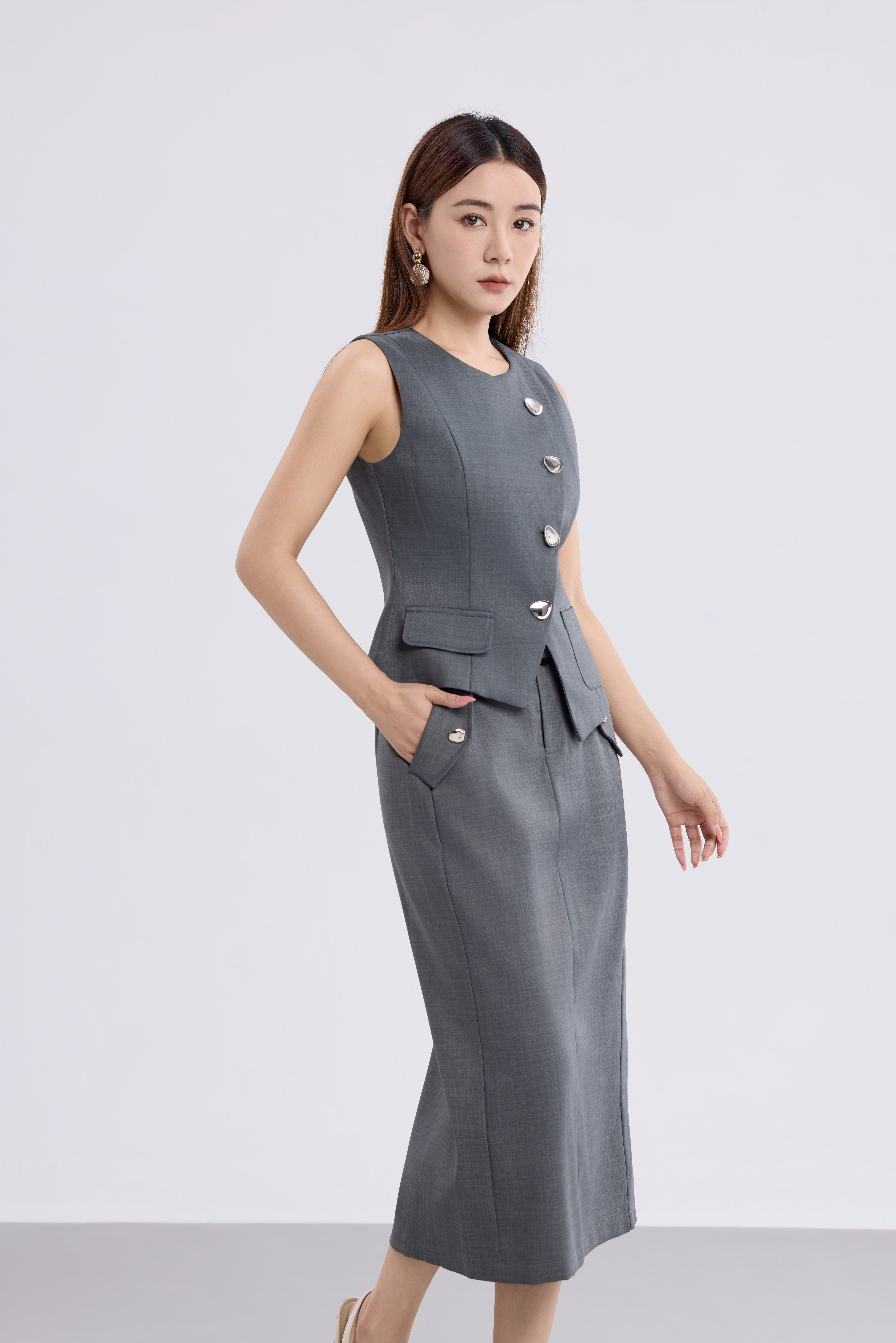 12241330 Victoria Belted Pencil Midi Skirt