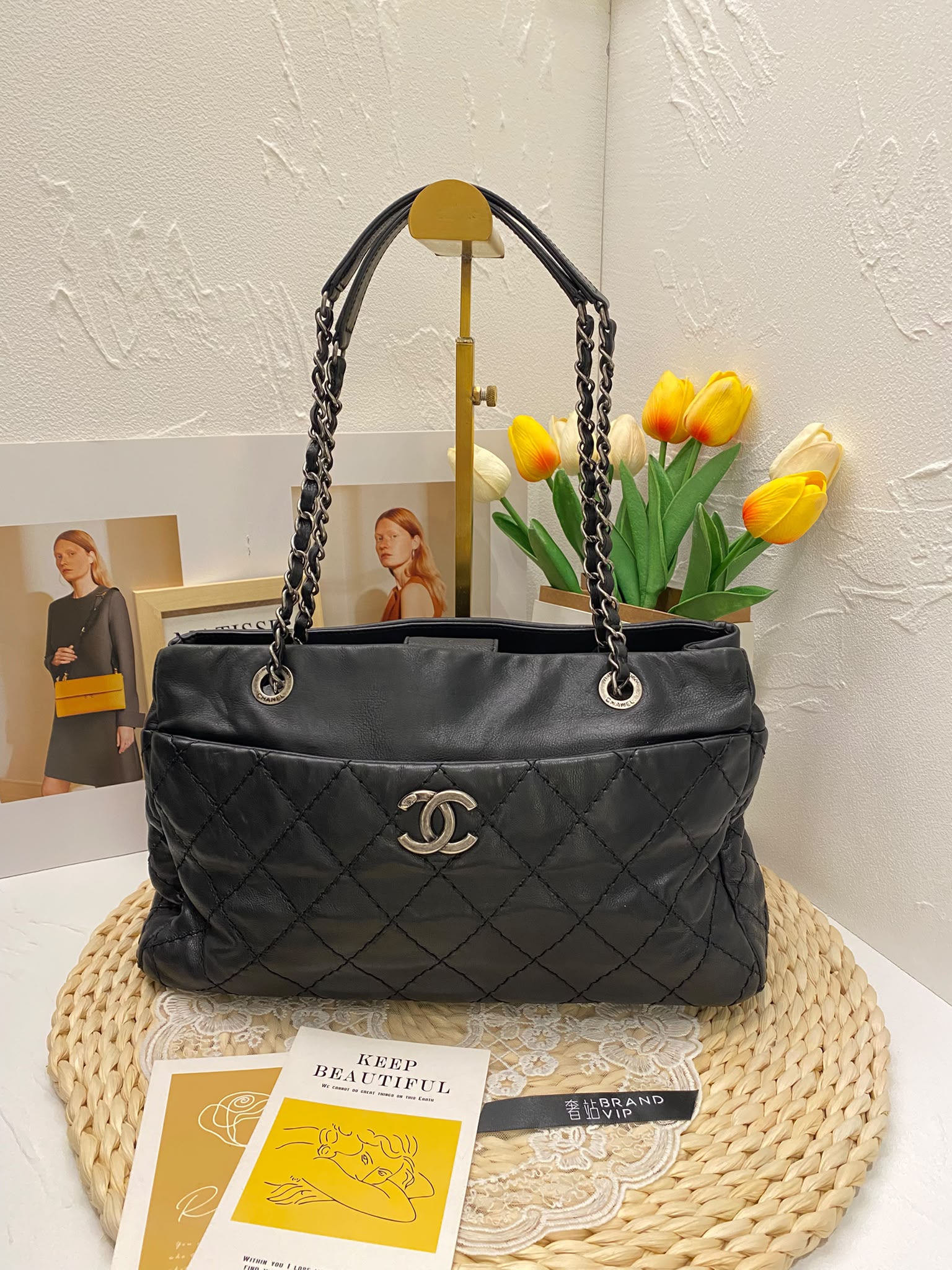 Chanel Quilted Crumpled Calfskin Tote Bag