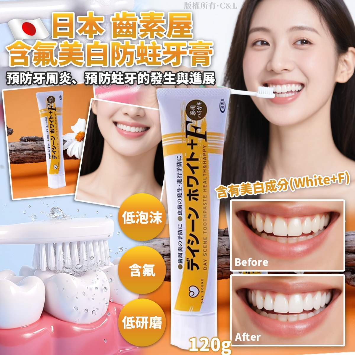 日本 齒素屋含氟美白防蛀牙膏 120g-預計6月中到貨