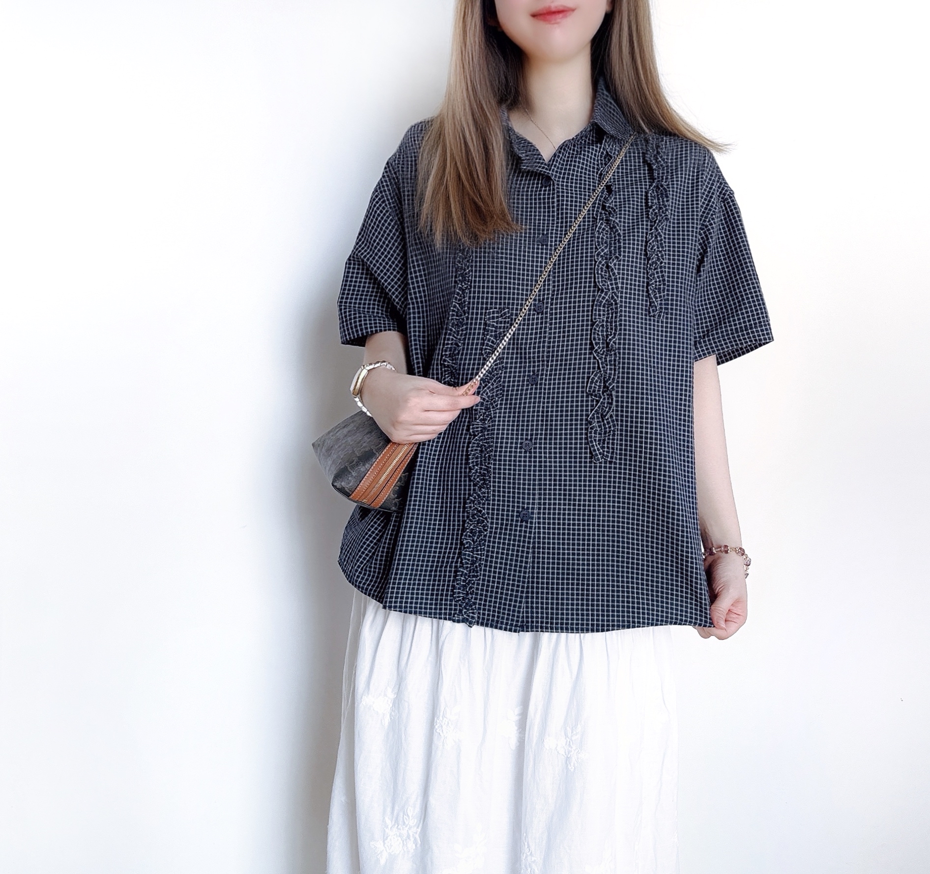 日系格紋Ruffle Top