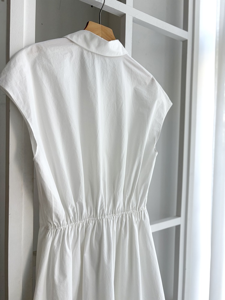 Elasticated Waist Shirt Dress (White)