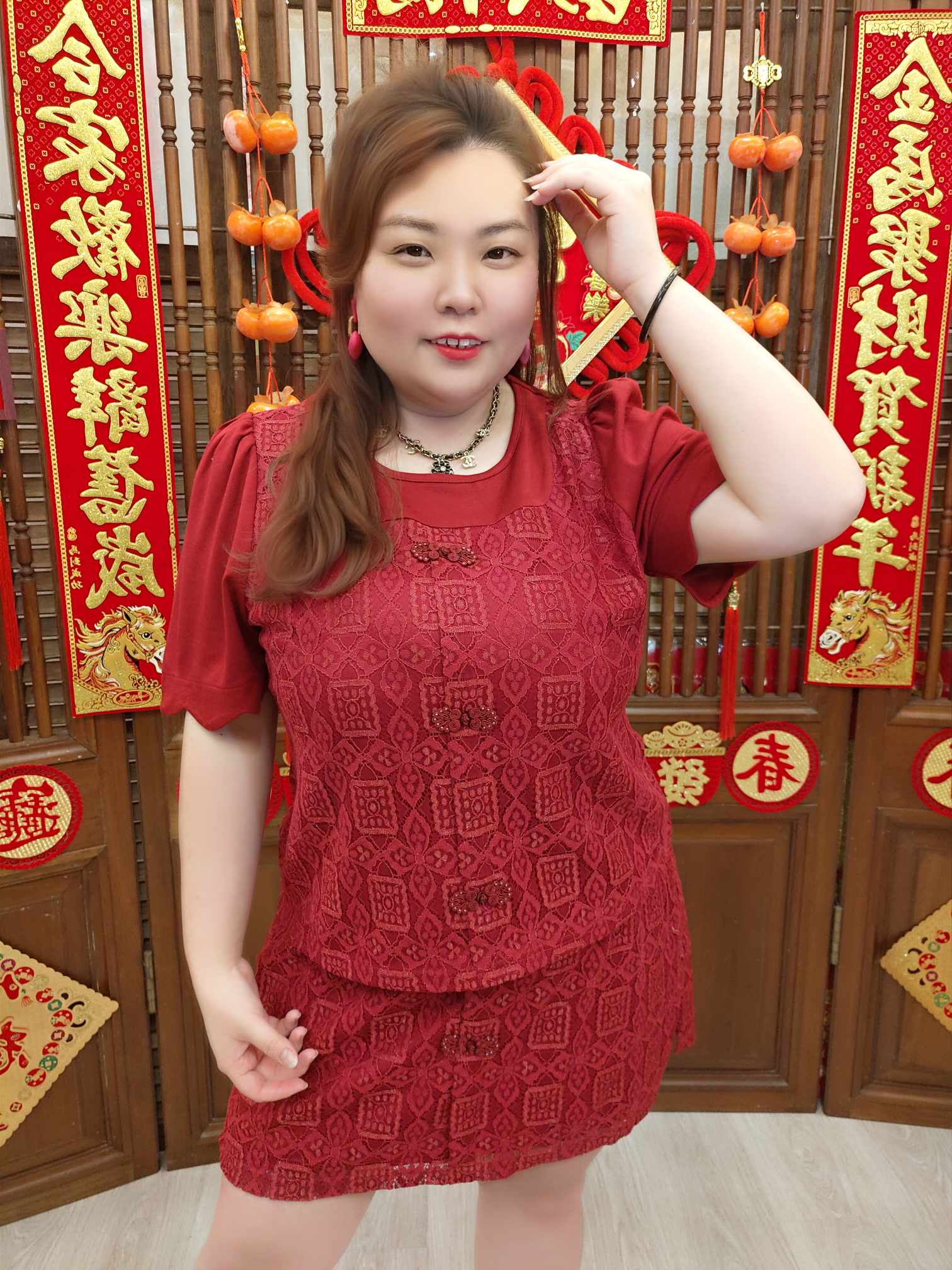 NFC01 BE#281977 蕾丝新中式设计裤裙套装