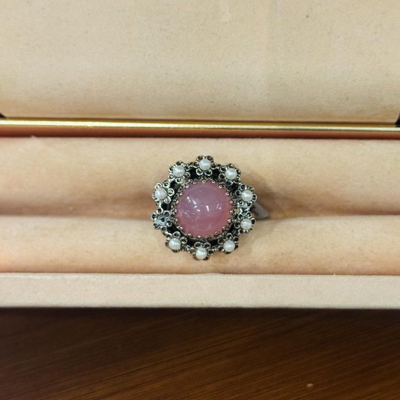 c.a.1960s German New Old Stock Pink Glass Pearl Bead Ring - Adjustable Size(C015)