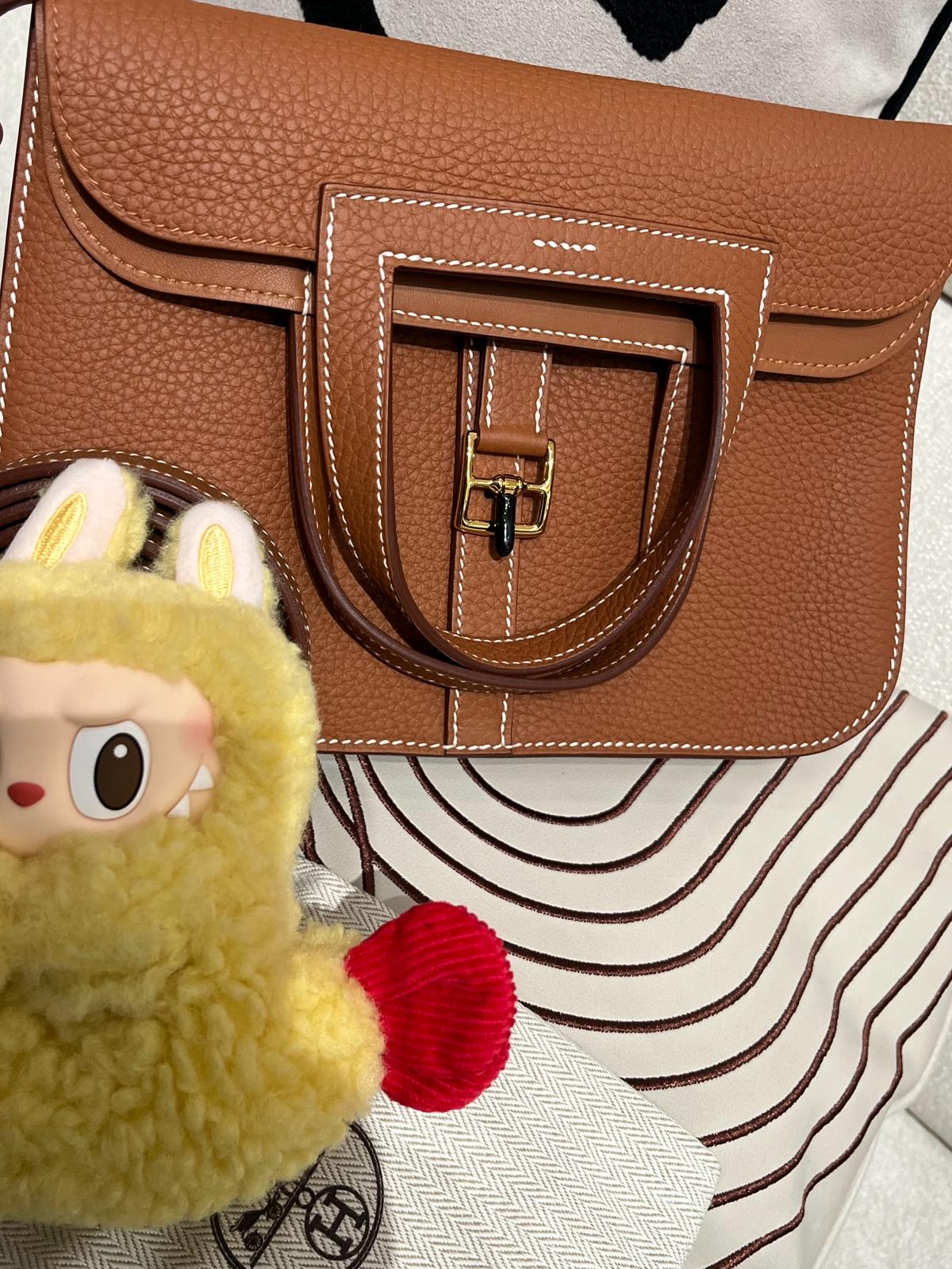 全新 Hermes Halzan 25, STAMP W金棕色金扣 粒粒牛皮,100%Authentic,100%new全新貨品 ✅收據✅dust bag✅box