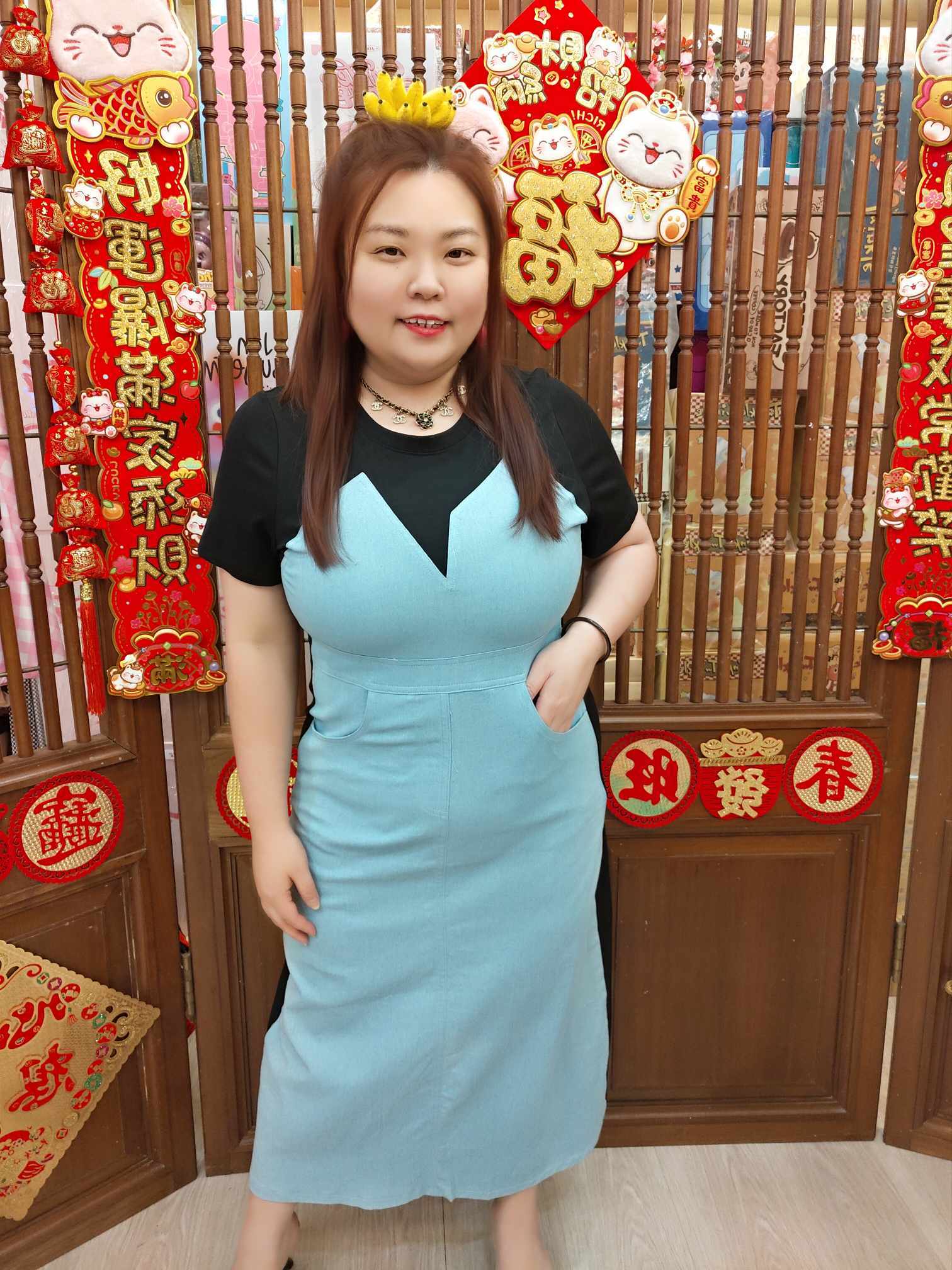 NBB14 D2901(长) 牛仔设计款口袋长裙(胸围 100-110CM)