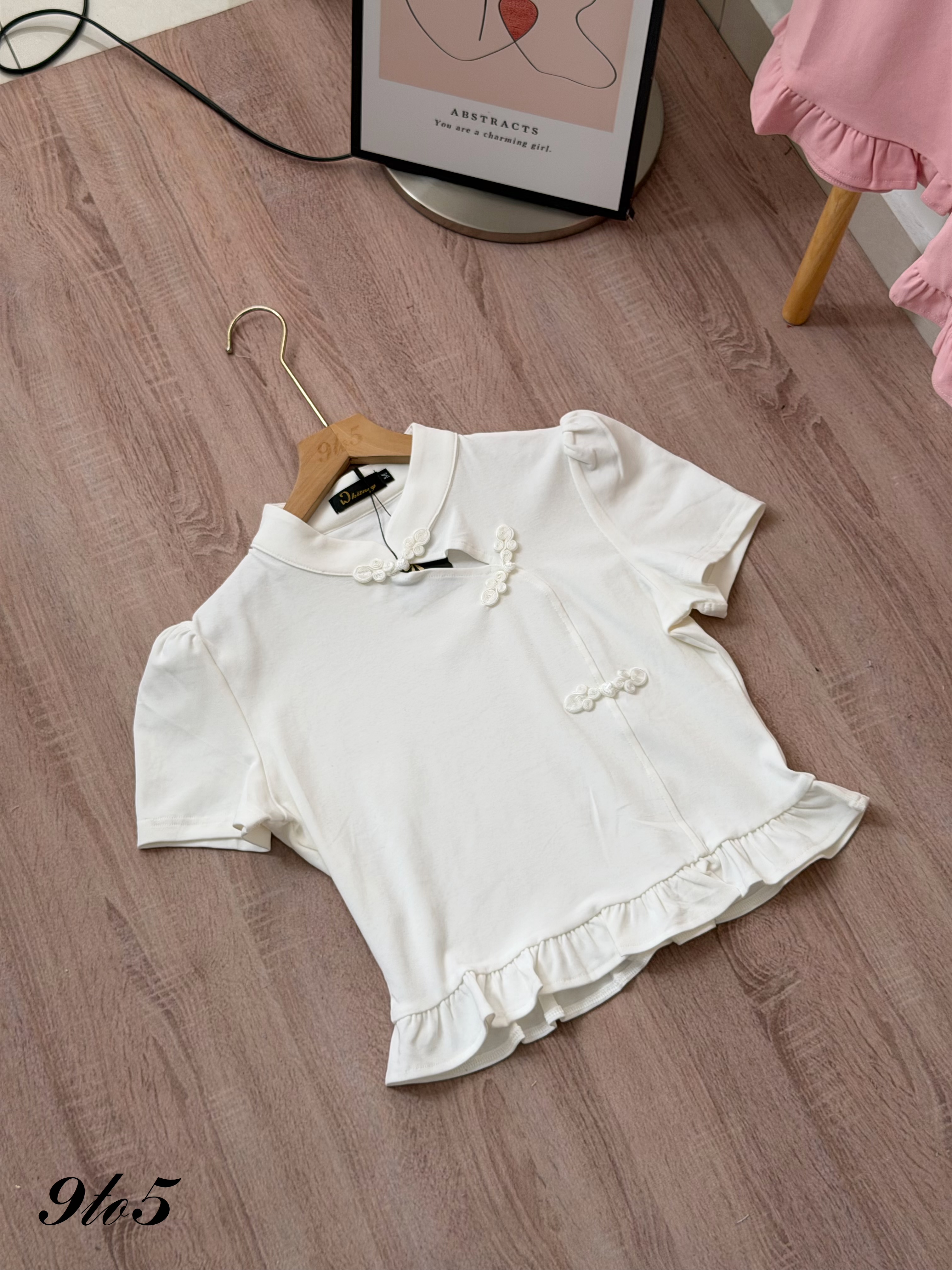 T4515 Puff Sleeve Peplum Cheongsam Top - 3 Colors 