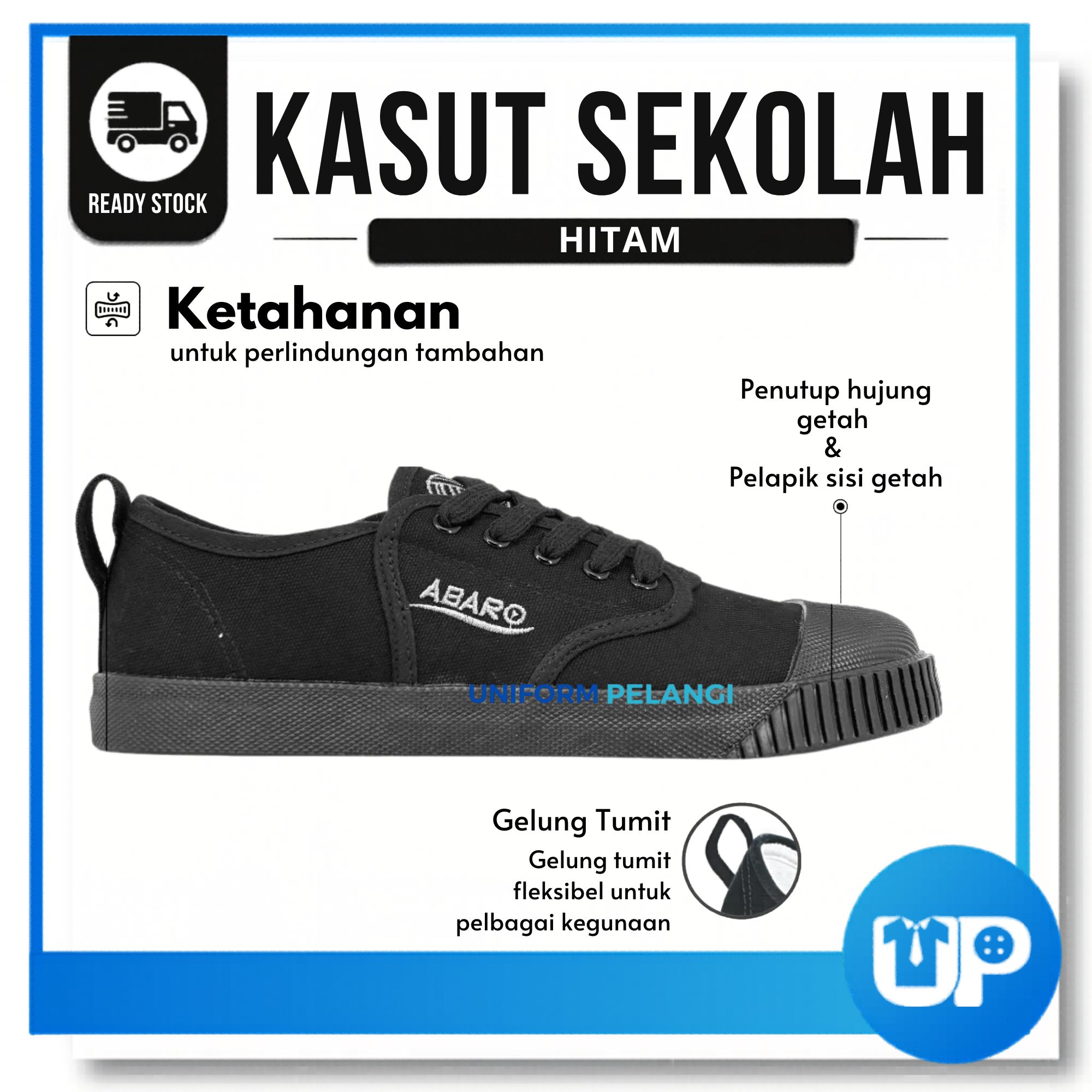 ABARO Takraw Kasut Sekolah Hitam | Sepak Takraw Shoes