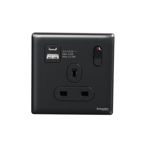 施耐德 Unica X 石墨灰 13A單蘇有掣連Type A+C USB 插座