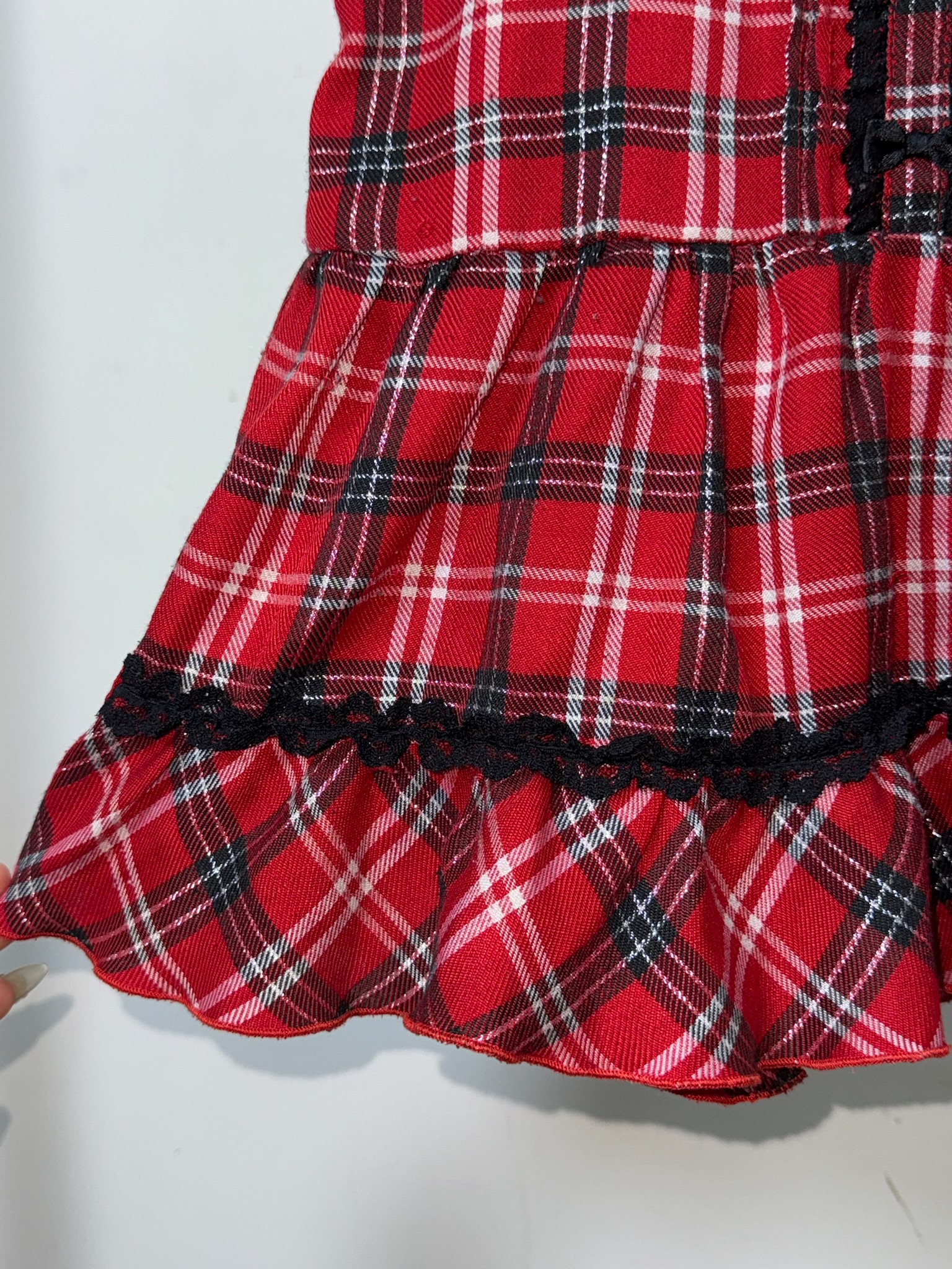 Gothic Lolita Red Checkered Lace-Trimmed Dress