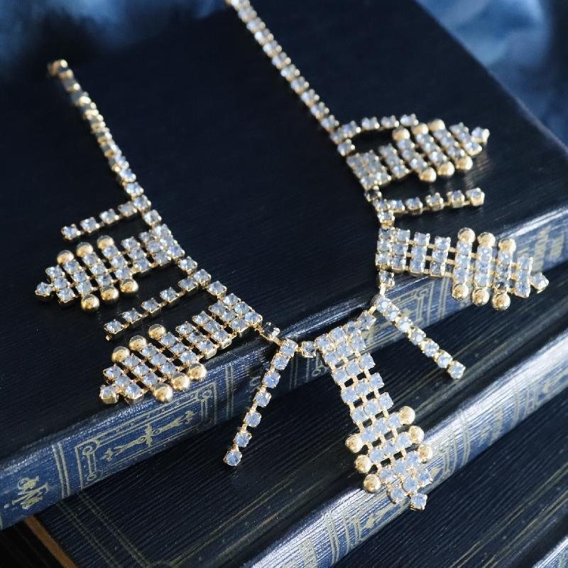 Vintage C.a. 1970-80s Czechoslovakian Powder Blue Rhinestone Evening Necklace- New Old Stock(MZ047)