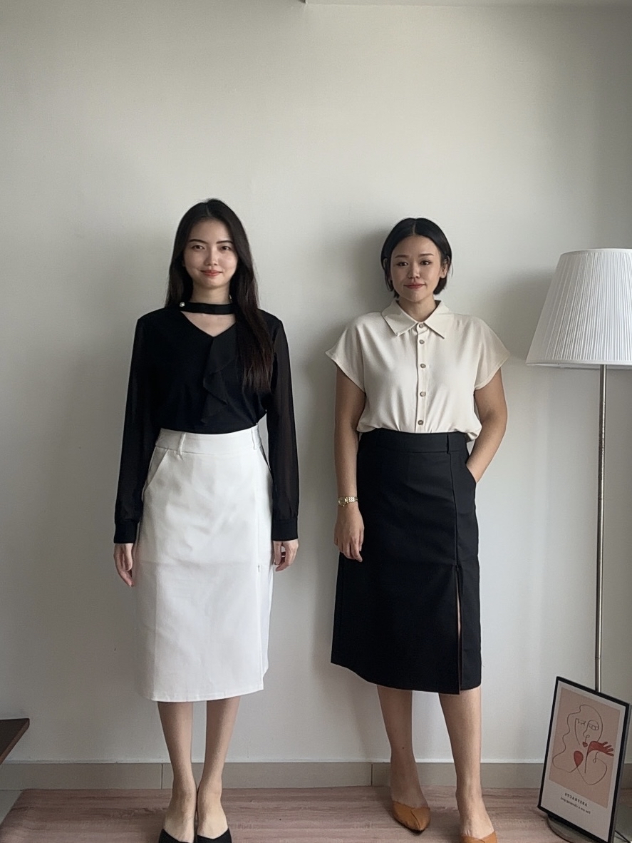 S1953 Long Slit Pencil Skirt - Black & White