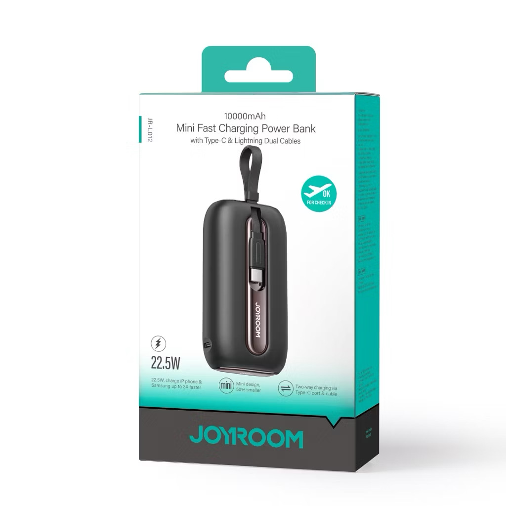 Joyroom機樂堂-繽紛系列22.5W快充外置電池/10000mAh/JR-L012/自帶線/CCC認證/高鐵/飛機