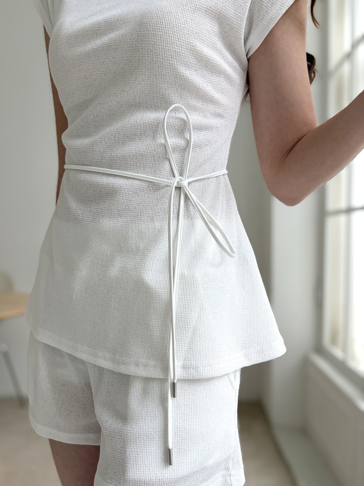 Elysian Boat Neck Belted Set (White)