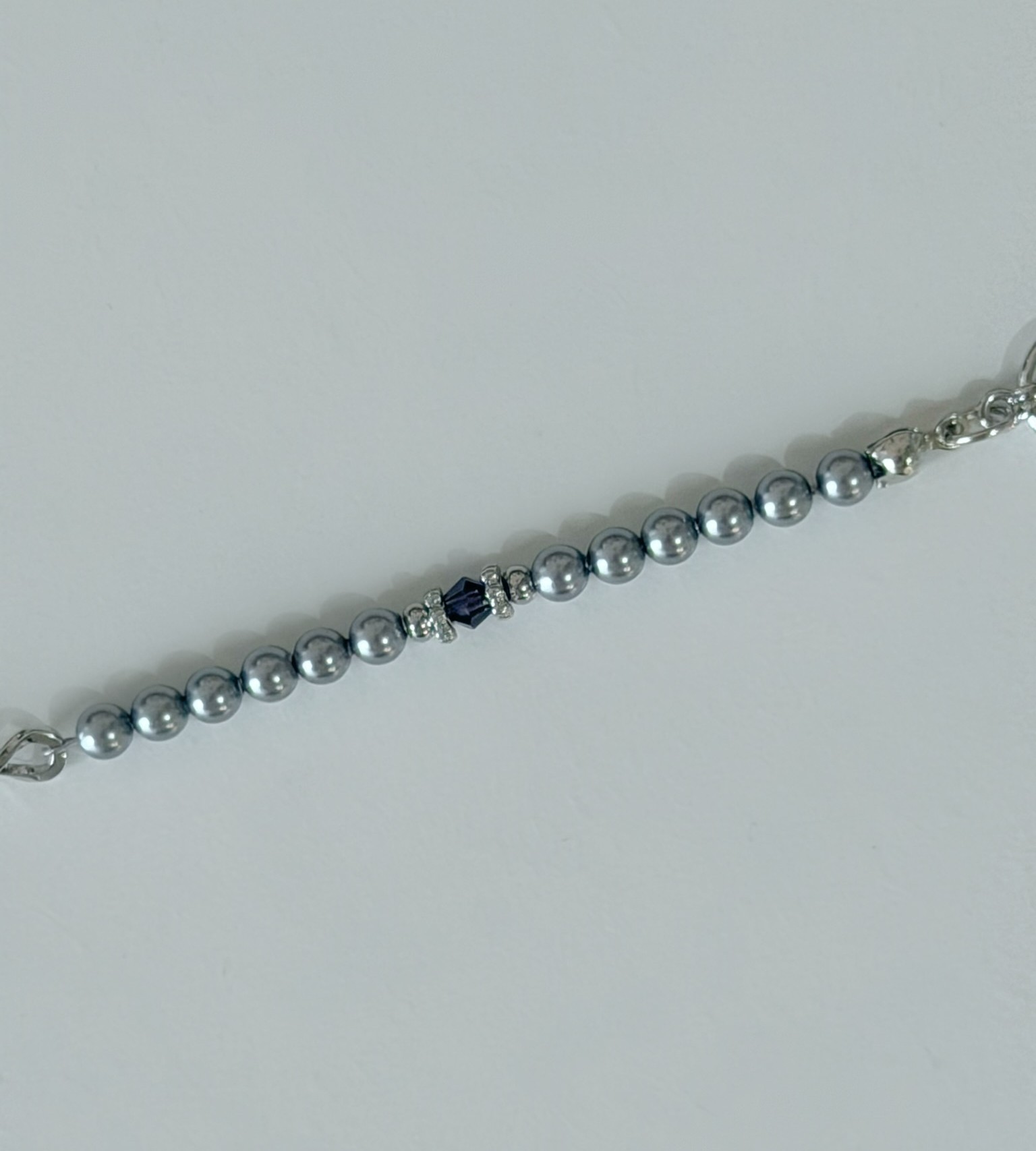 蝴蝶結 4MM Swarovski水晶珍珠手鍊 / 銀色 x 薰衣草銀色 B5 - 預訂款
