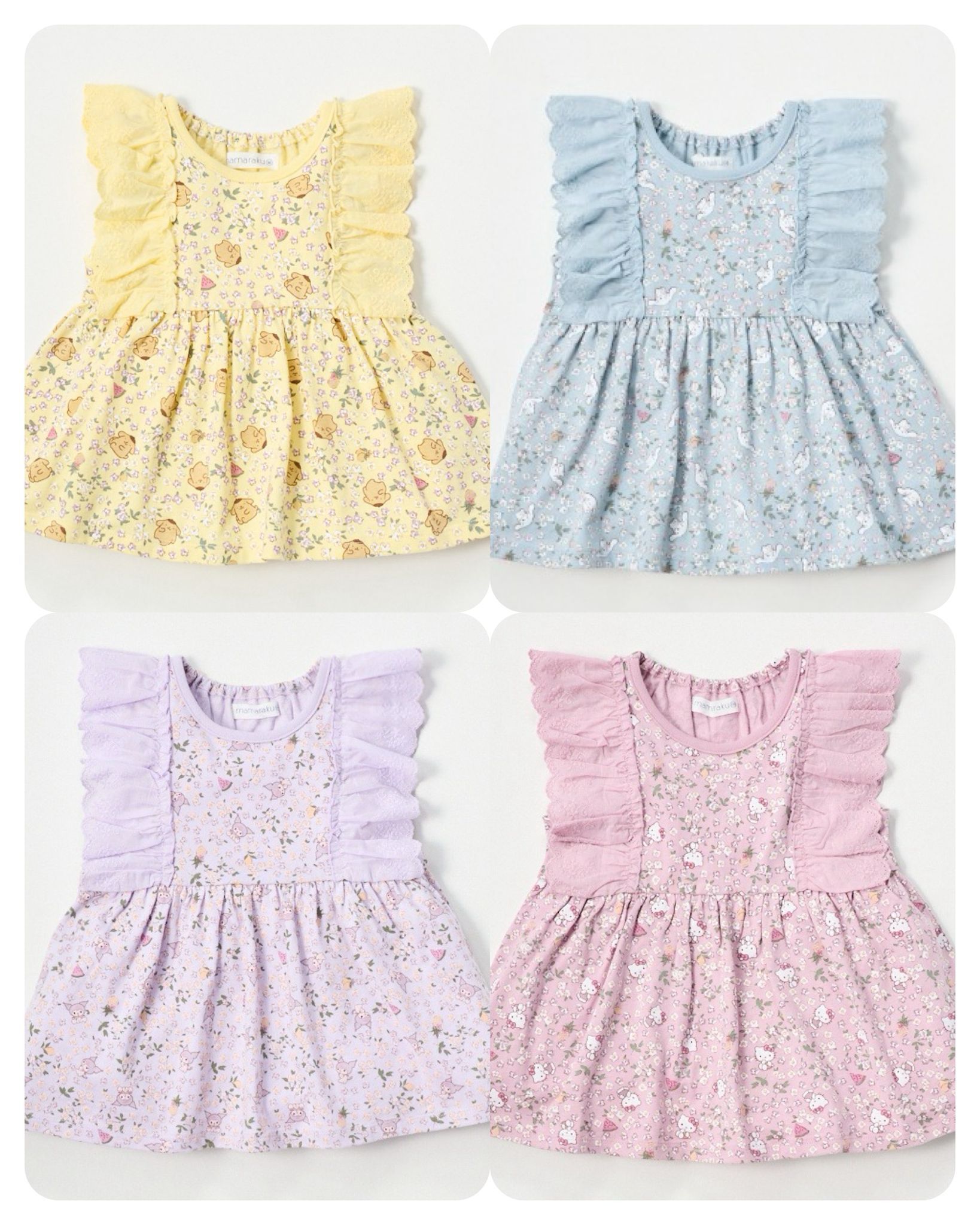 可愛卡通角色碎花荷葉邊無袖洋裝 嬰幼兒夏季連衣裙