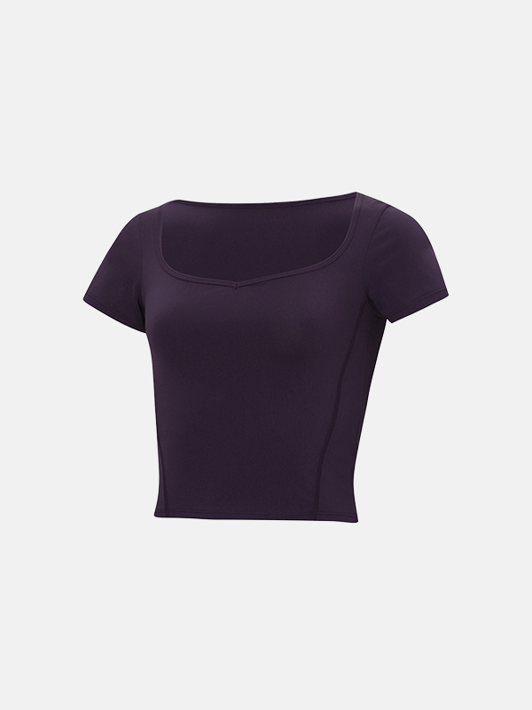 大圓領貼身Pad Top 預購_Heart Square Neck Short Sleeves by Grandeline