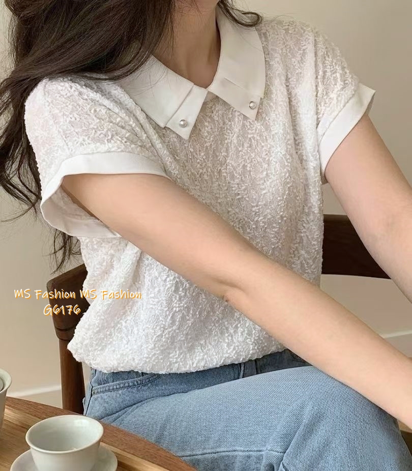G6176 韓國🇰🇷特色布料珠領top