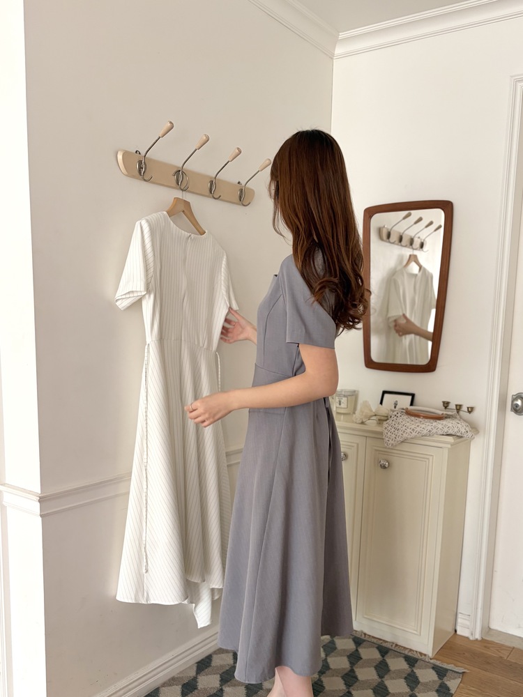 Asymmetric Striped Dress (Grey)