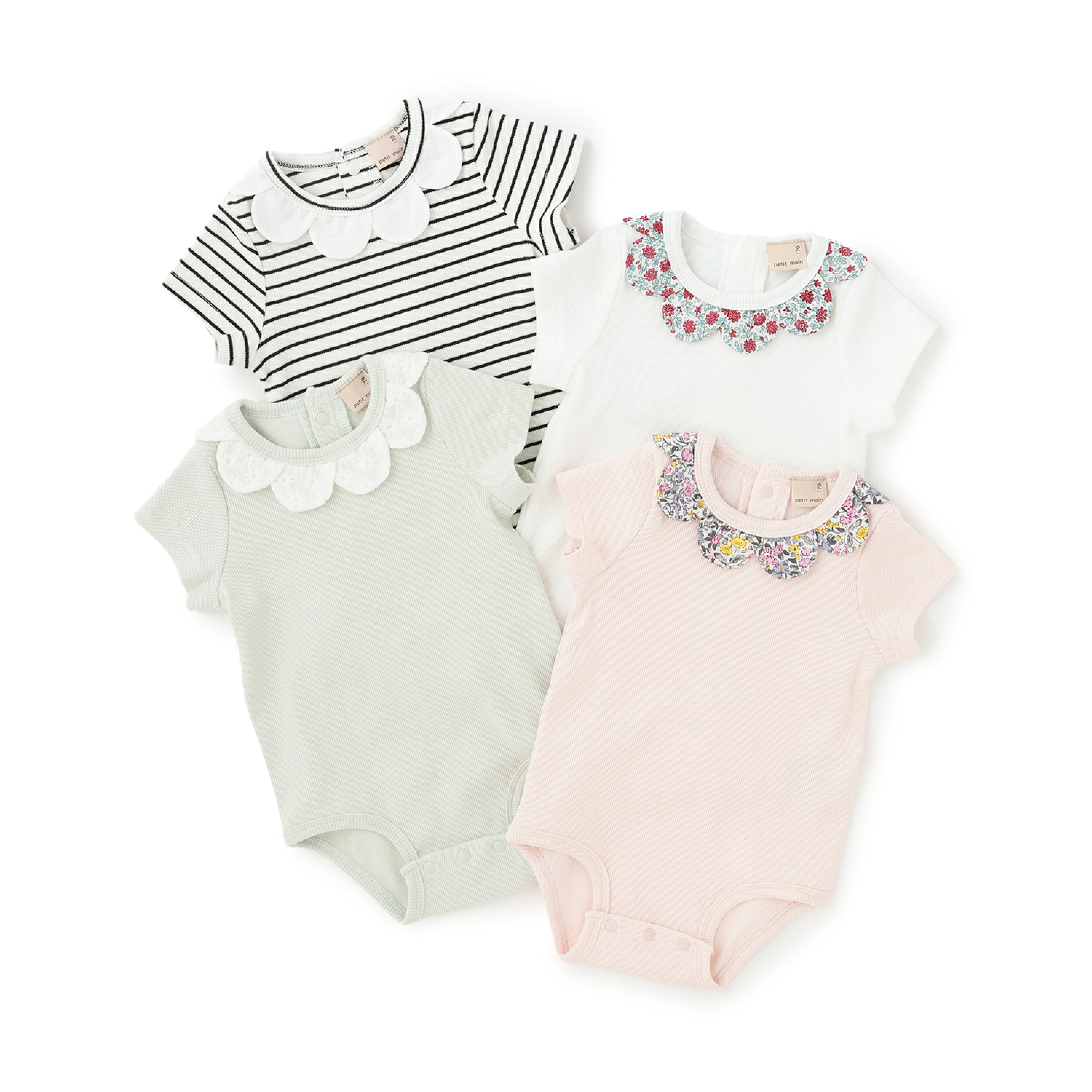 🇯🇵預訂 日本直送🇯🇵Petit Main四色扇形領短袖包屁衣