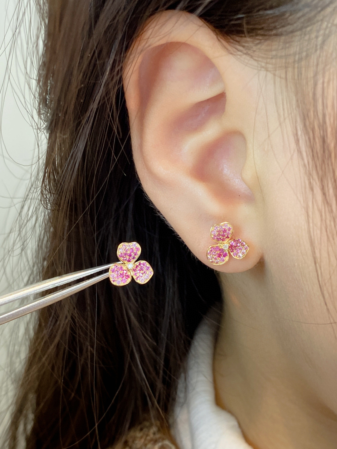 18K Pink Sapphire Diamond Earrings 