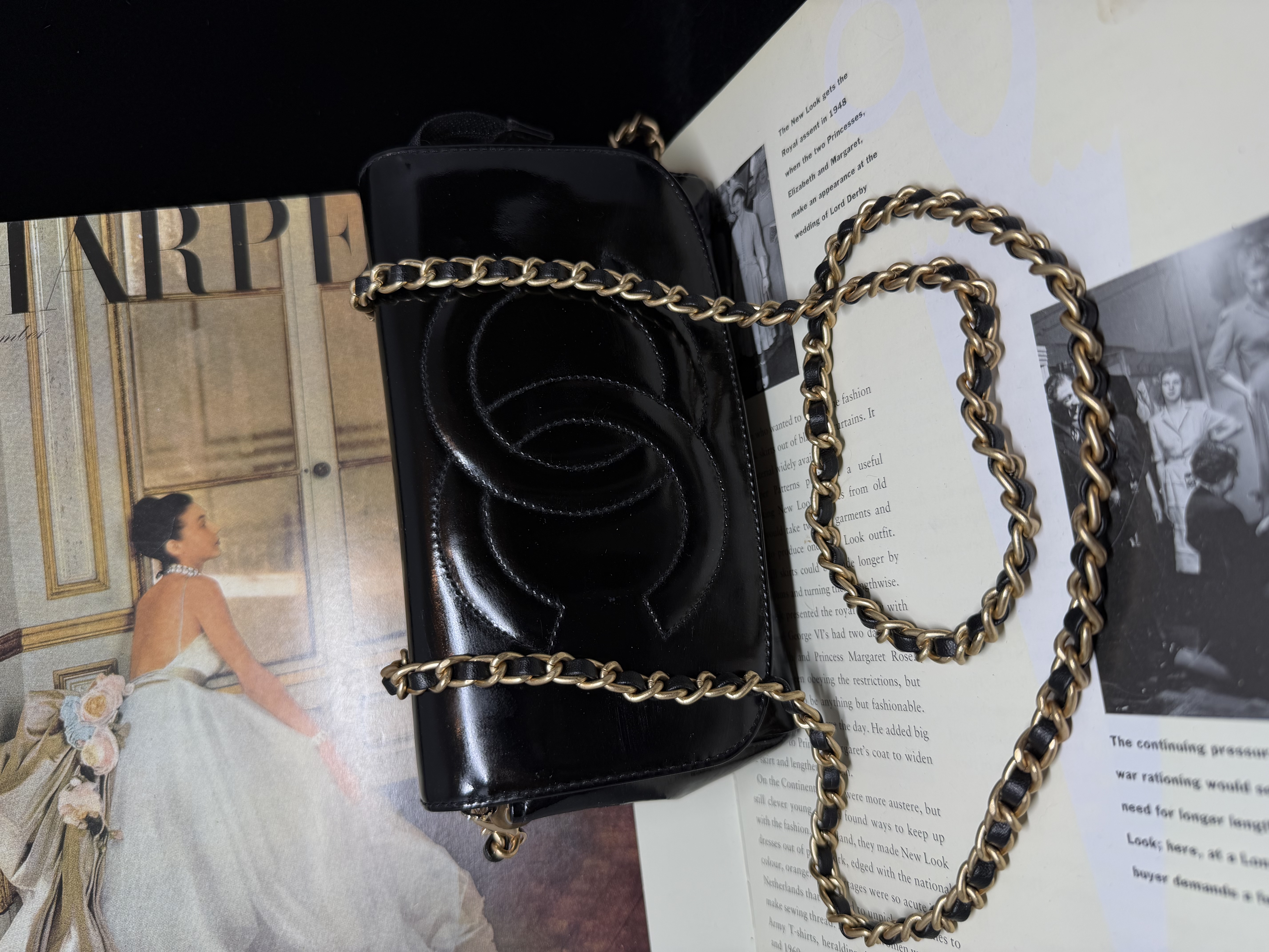 vintage chanel black patent leather vanity