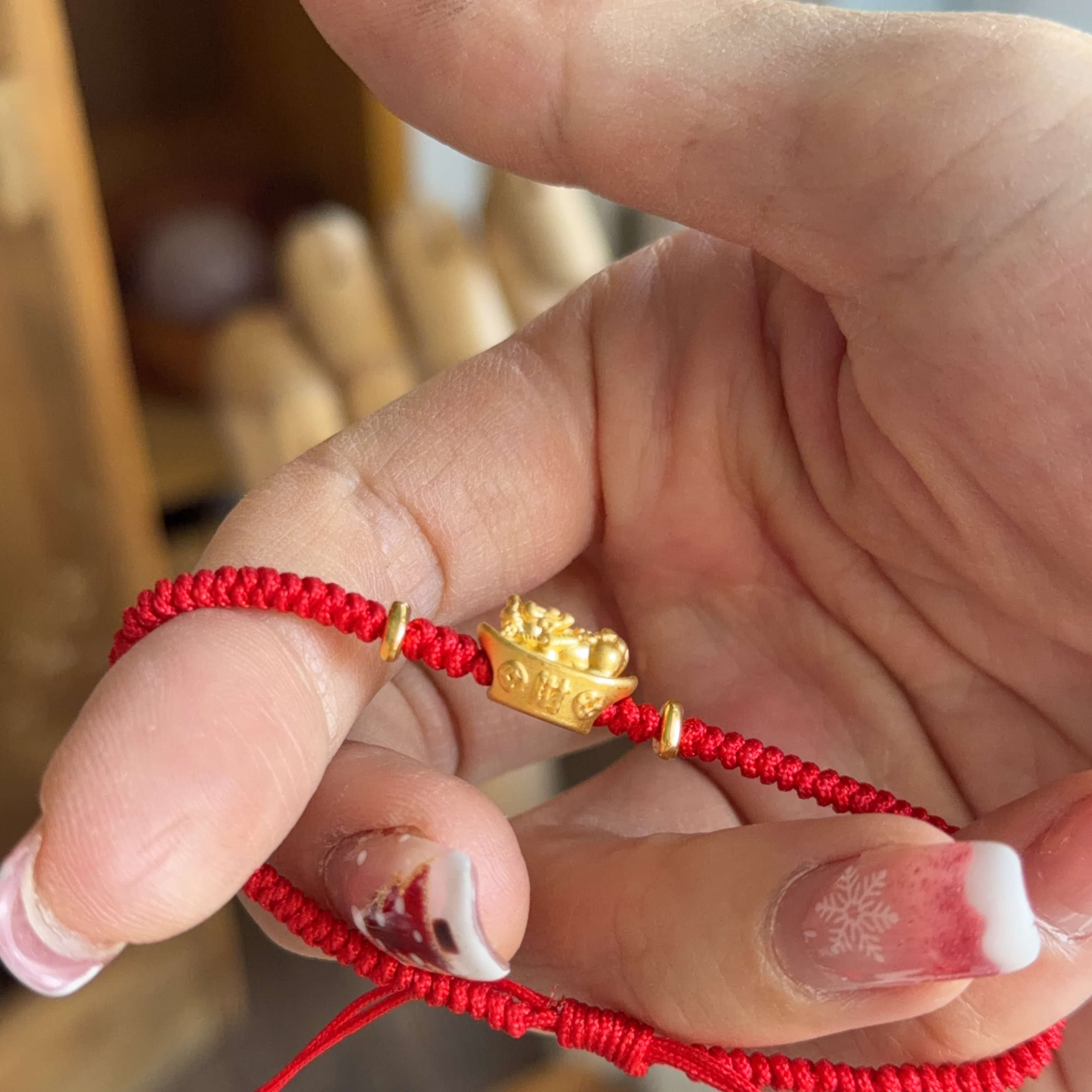 999硬金金元寶貔貅+碎碎金襯紅色手繩