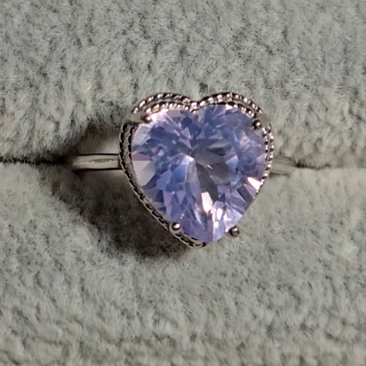 Lavender moon quartz heart ring in adjustable sterling silver (D) - RQ156