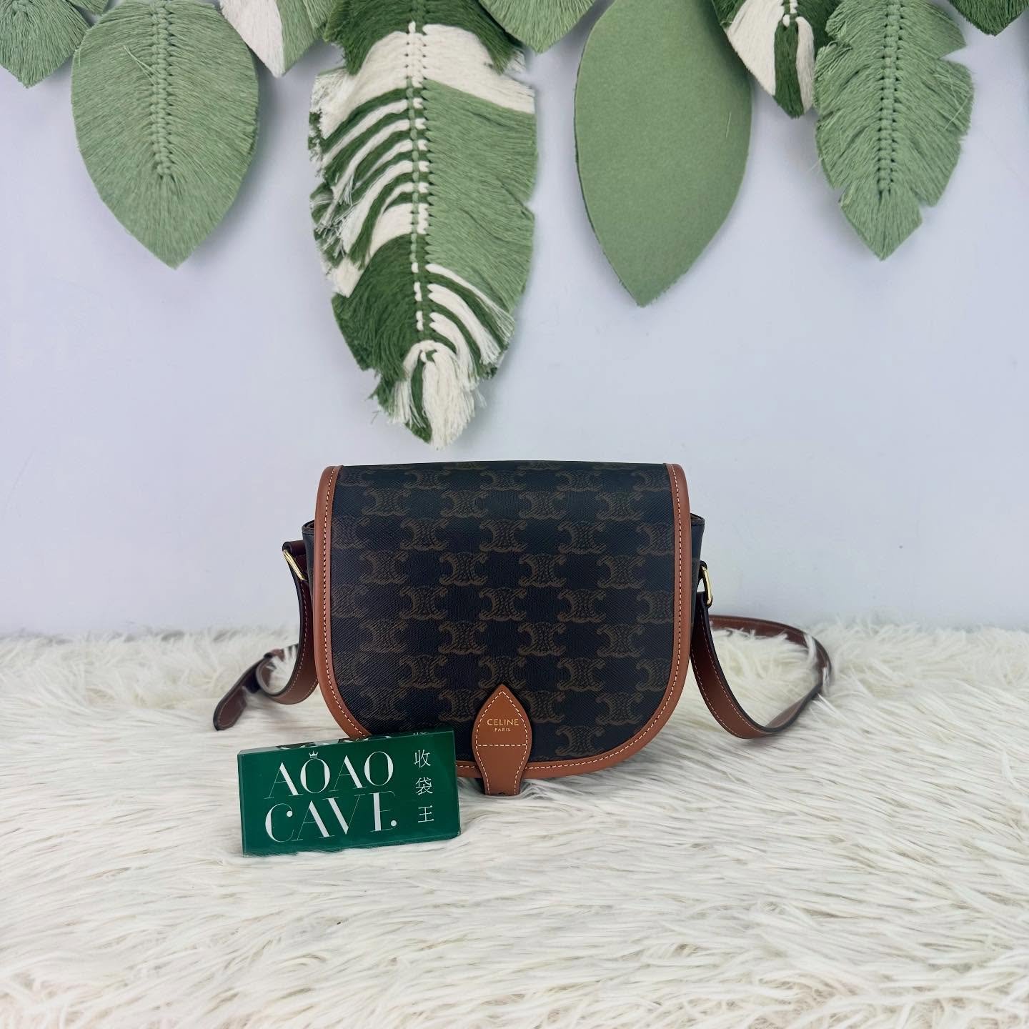 CELINE 🤍PRE OWNED Triomphe Folco 啡色馬鞍包 🤎