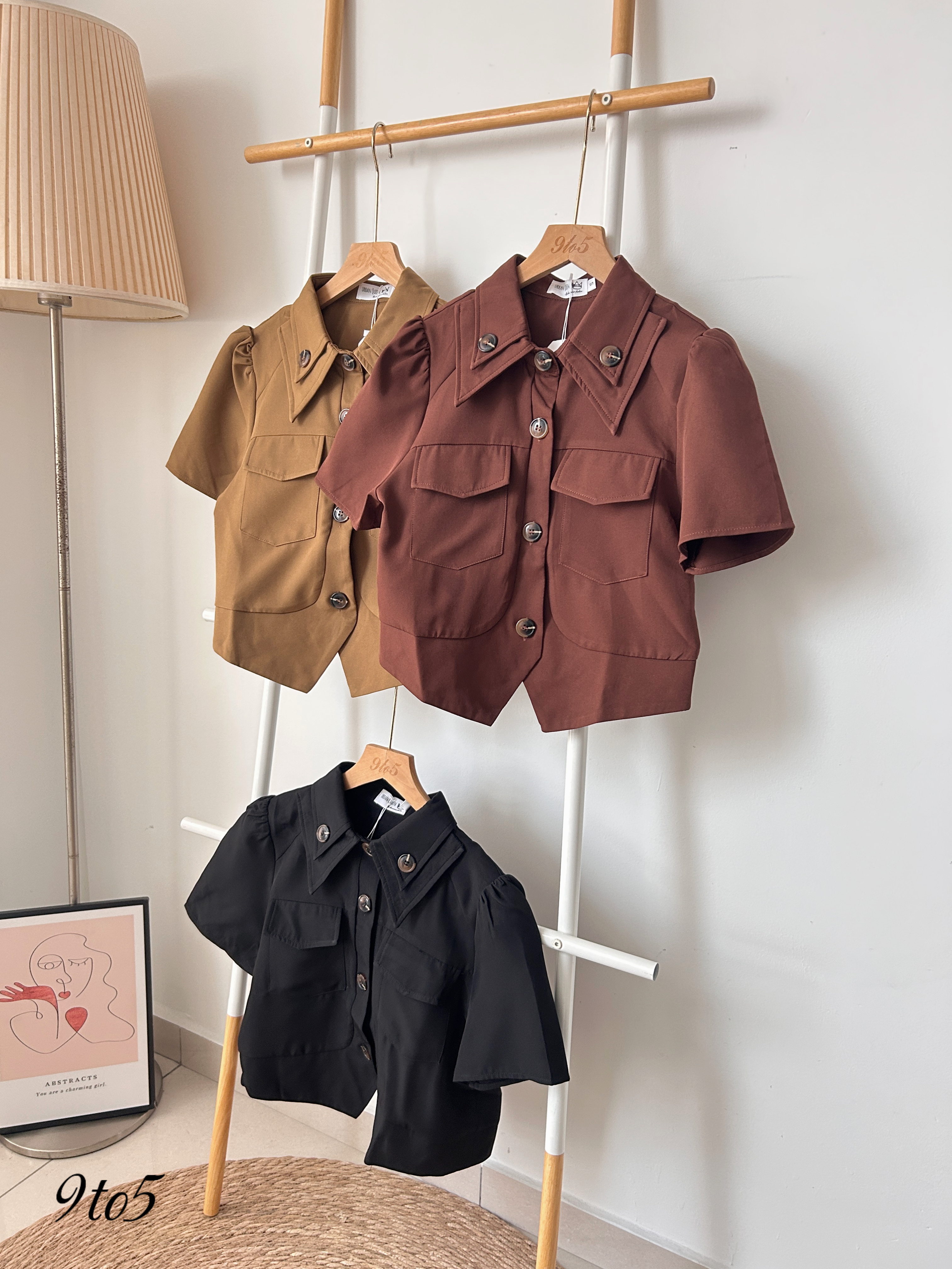 T4057 Puff Sleeve Button Top - 3 Colors 