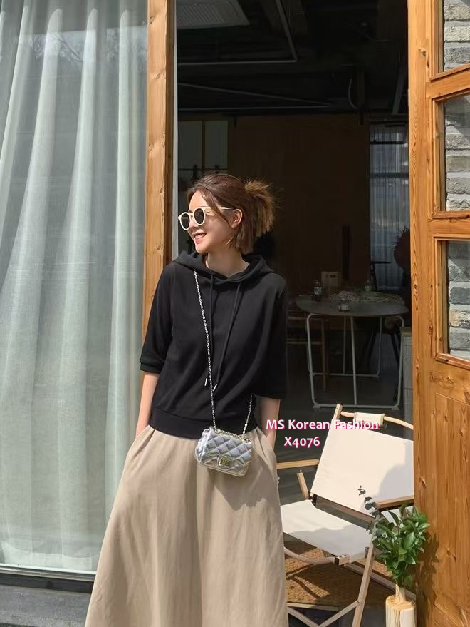 X4076 韓國🇰🇷假兩件拼色有帽連身裙