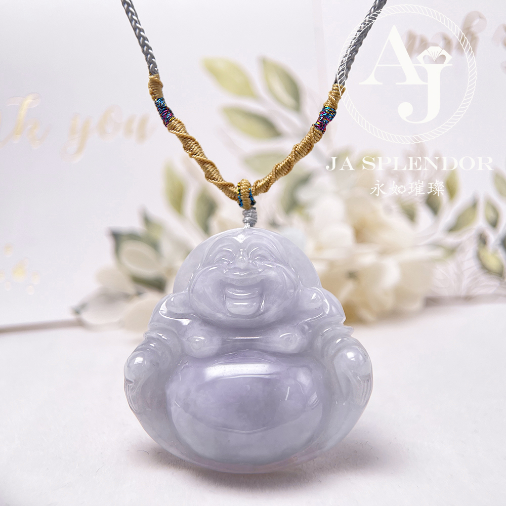 JN-1476 天然翡翠A玉 冰糯紫藍笑口常開大肚佛公吊墜