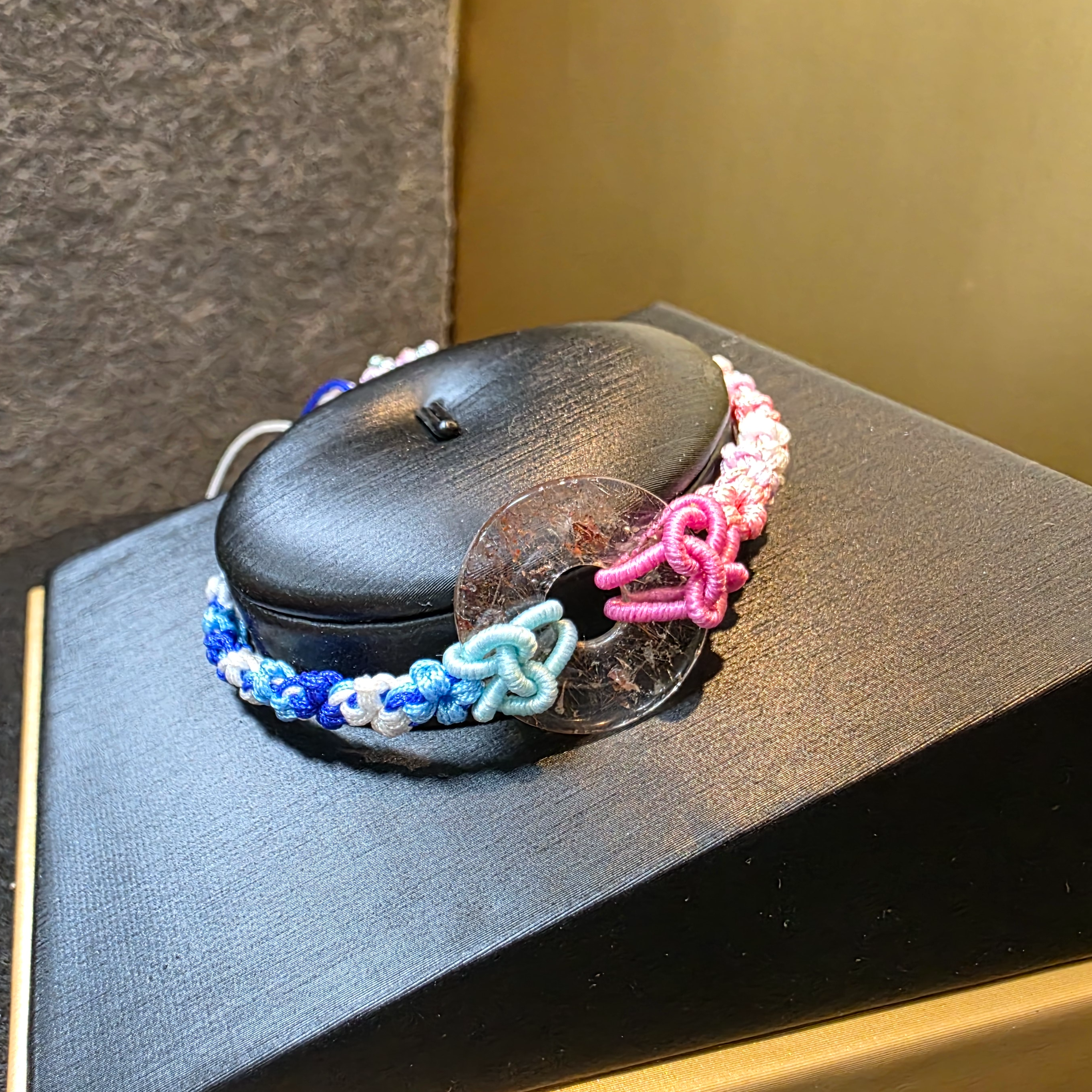 髮晶平安扣織繩手鏈