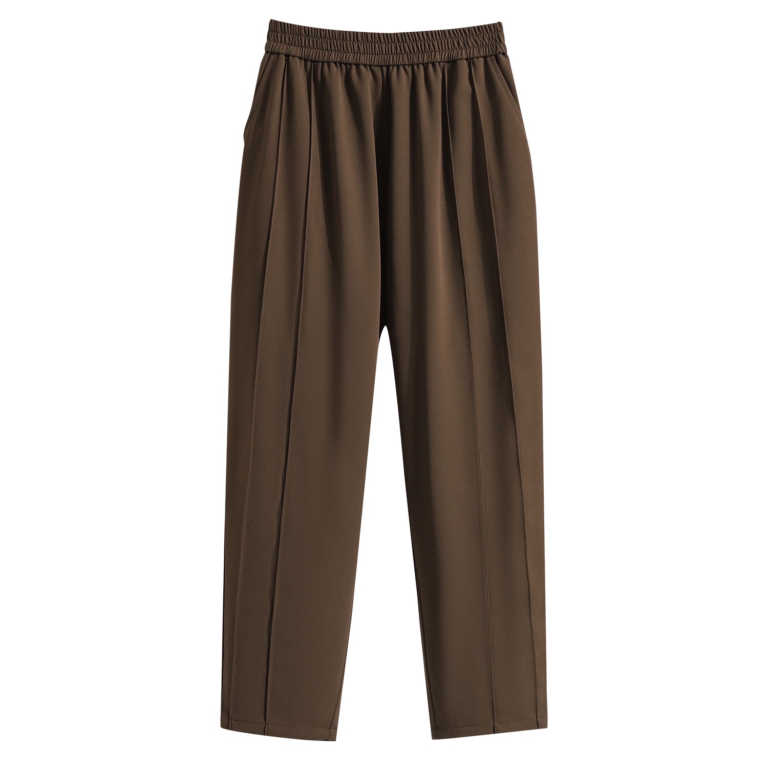 B313(66540) 韩版边暗双线大版显瘦松紧腰黑咖烟管直筒长裤