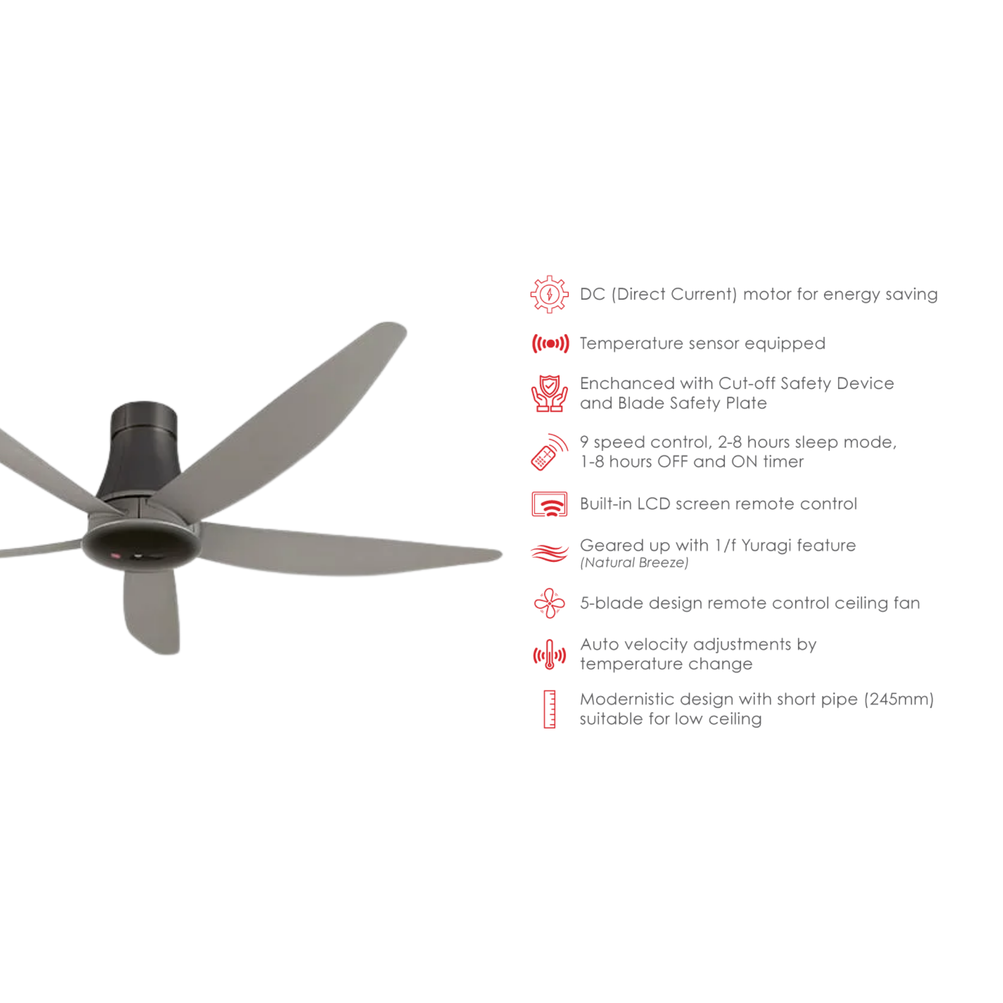 KDK Sensa 5 60" Ceiling Fan DC Motor Short Pipe (K15Z5-QEY)