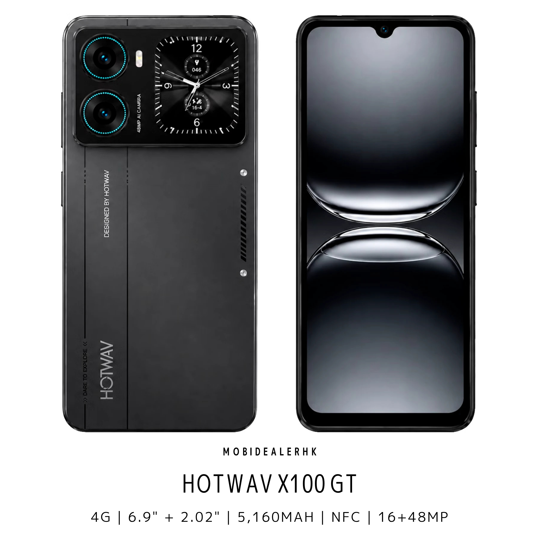 Hotwav X100 GT | 4G | 智能手機 | 6.9吋主屏 + 2.02吋副屏 | 48MP主鏡頭 | NFC