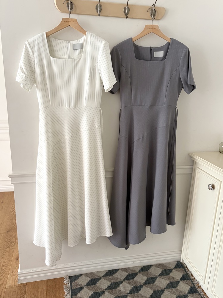 Asymmetric Striped Dress (Grey)