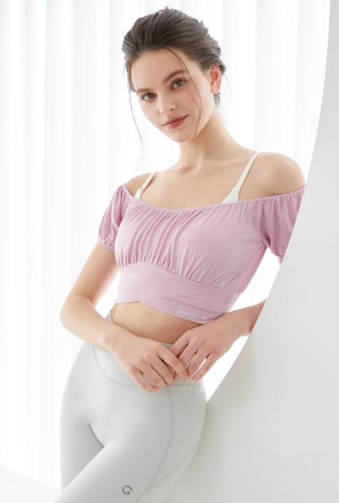 高い信頼 厚い信頼 預購_ GL4ST380 Puff Shirring Cross Crop Top by Grandeline 4 Tシャツ(半袖/袖なし)