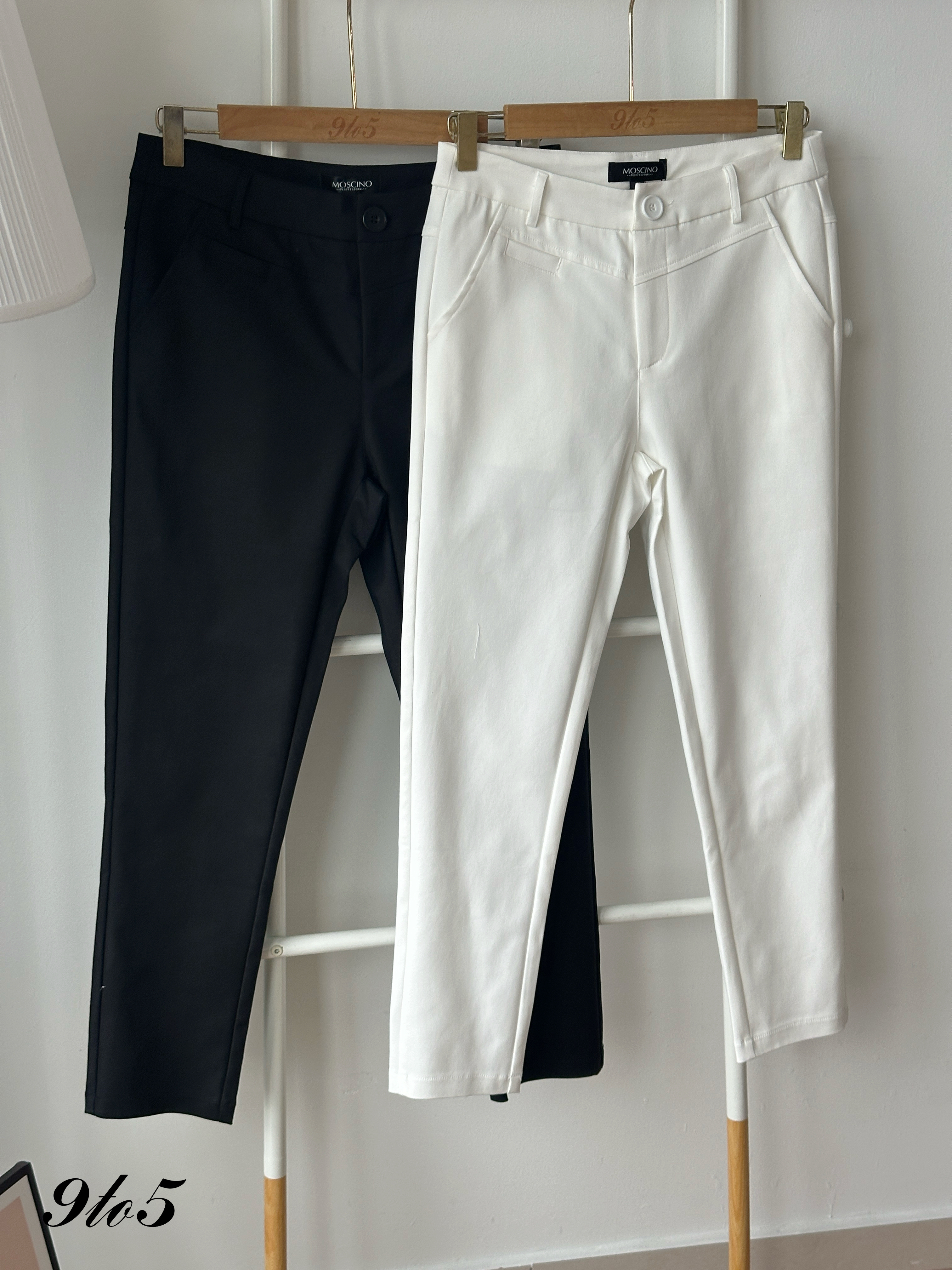 S1951 Low Waist Long Straight Pants - Black & White