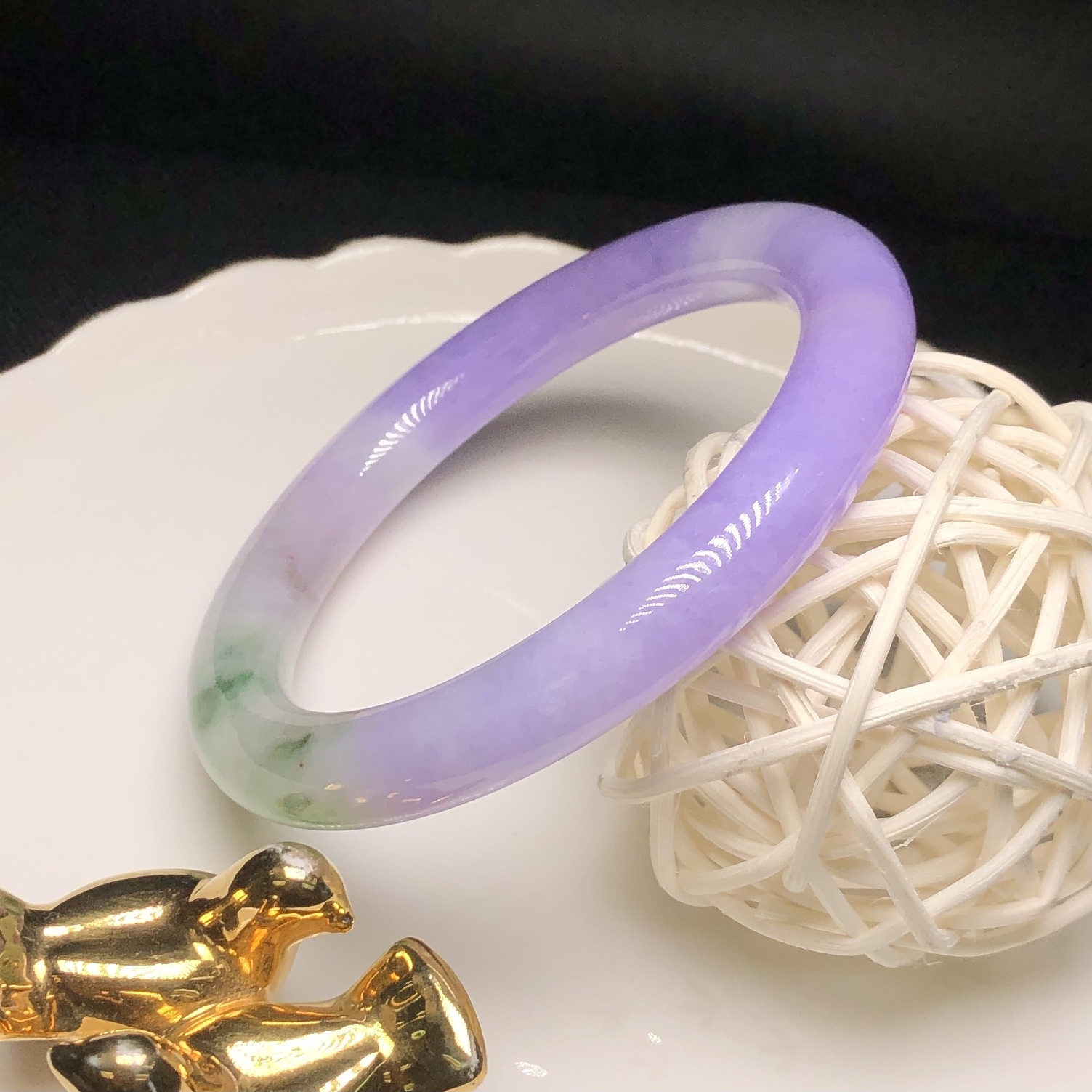 濃色正紫飄翠春彩圓鐲53.32