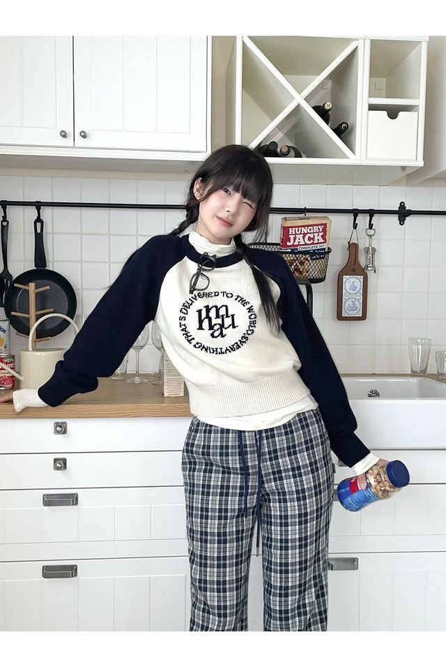 ●muahmuah● Wide check banding pants navy _MUP24801_ MuahMuah WIDE CHECK BANDING PANTS【NAVY】 | KAZUE