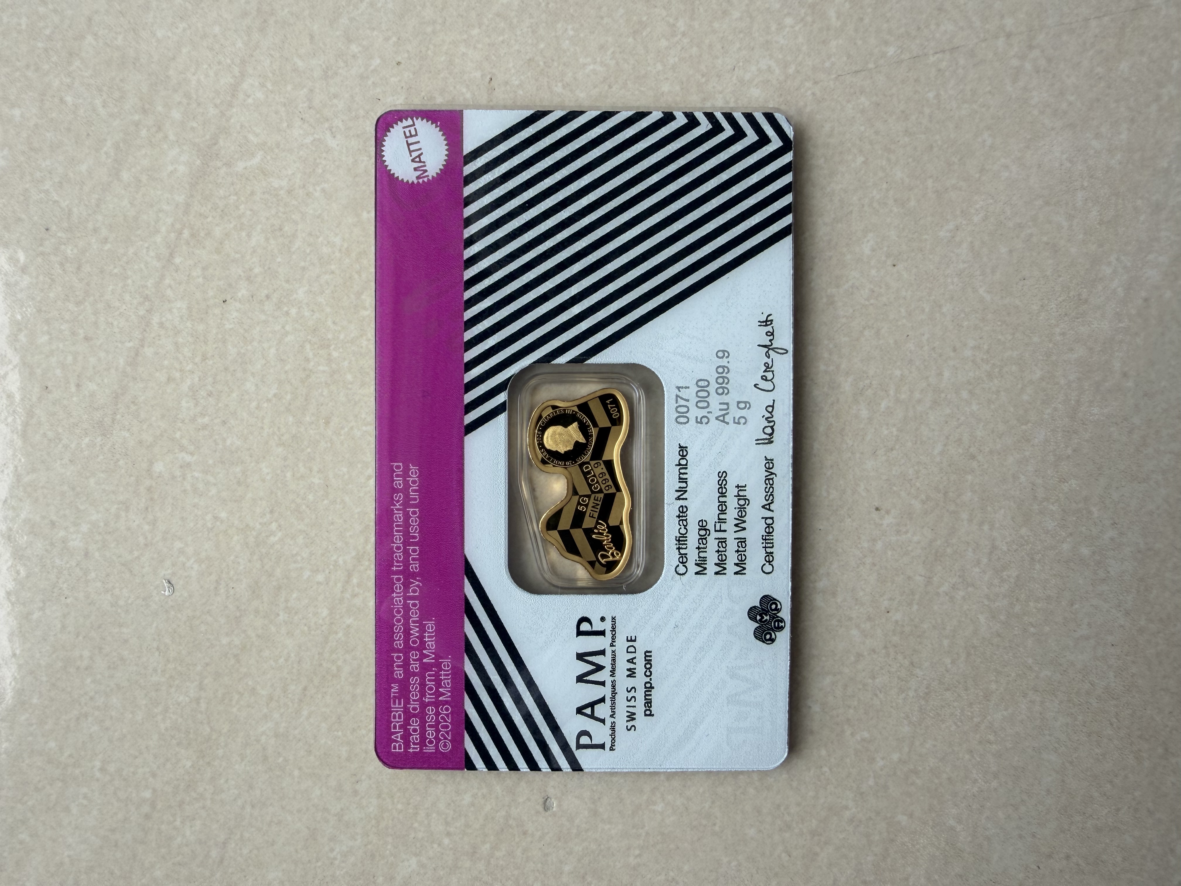 (SN 71) PAMP Barbie 5g🇨🇭Swiss Limited Gold bar Emas 999.9