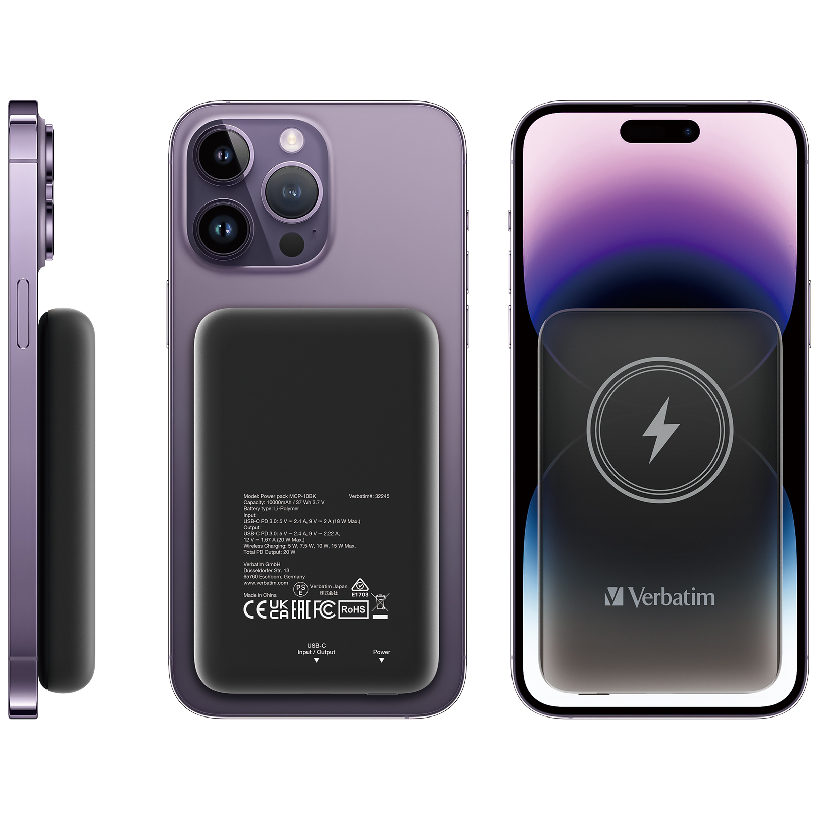 [香港行貨丨2年保養] Verbatim 10000mAh 磁吸無線流動充電池 (MCP-10) 黑色｜32245｜3C CCC QR Code 認證