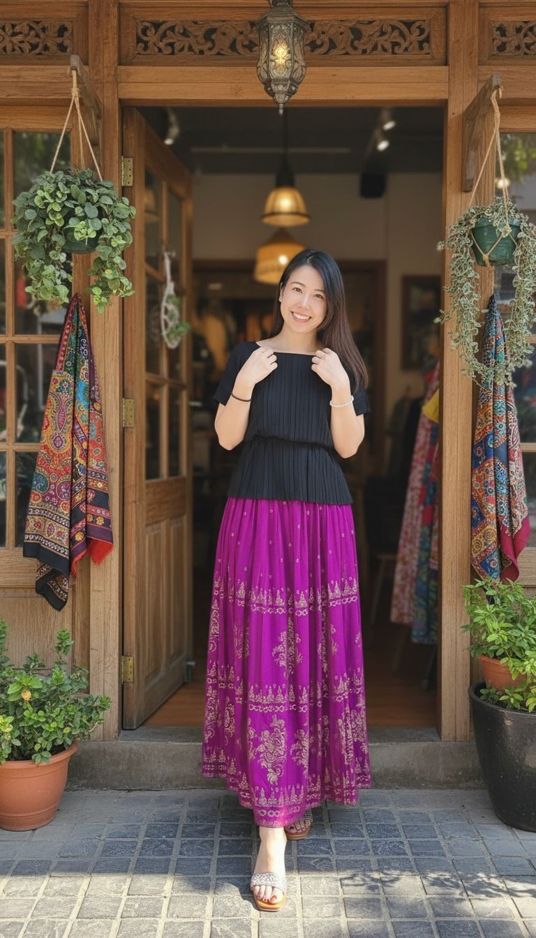 2156 Purple Golden Stamping Skirt with single pocket