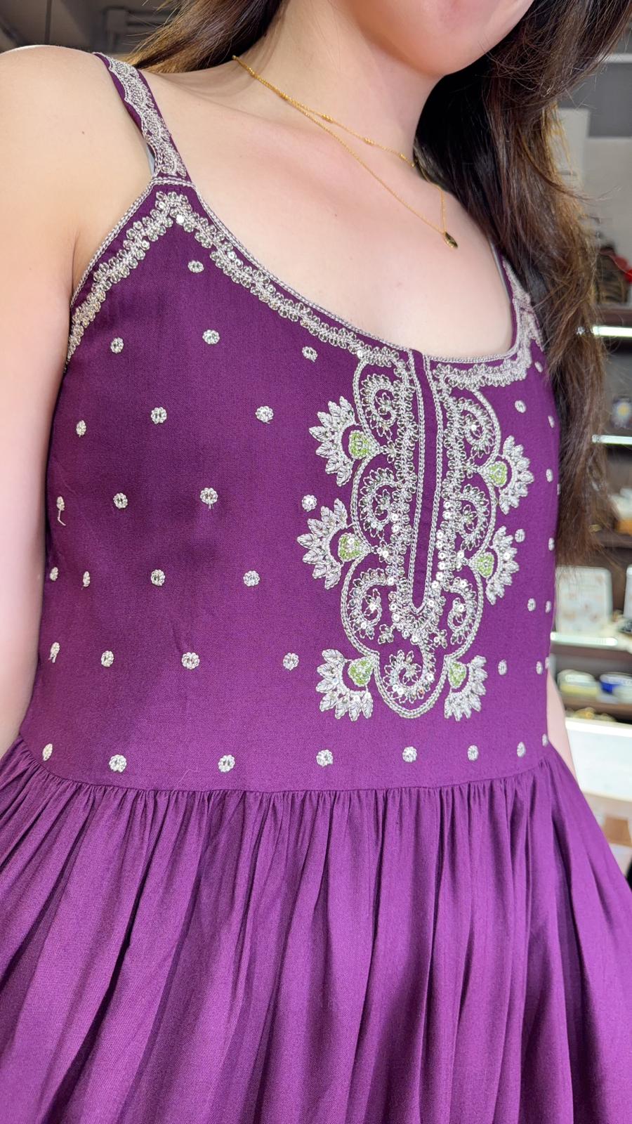 2923 Violet Full Emb Chest Slip OP 49"